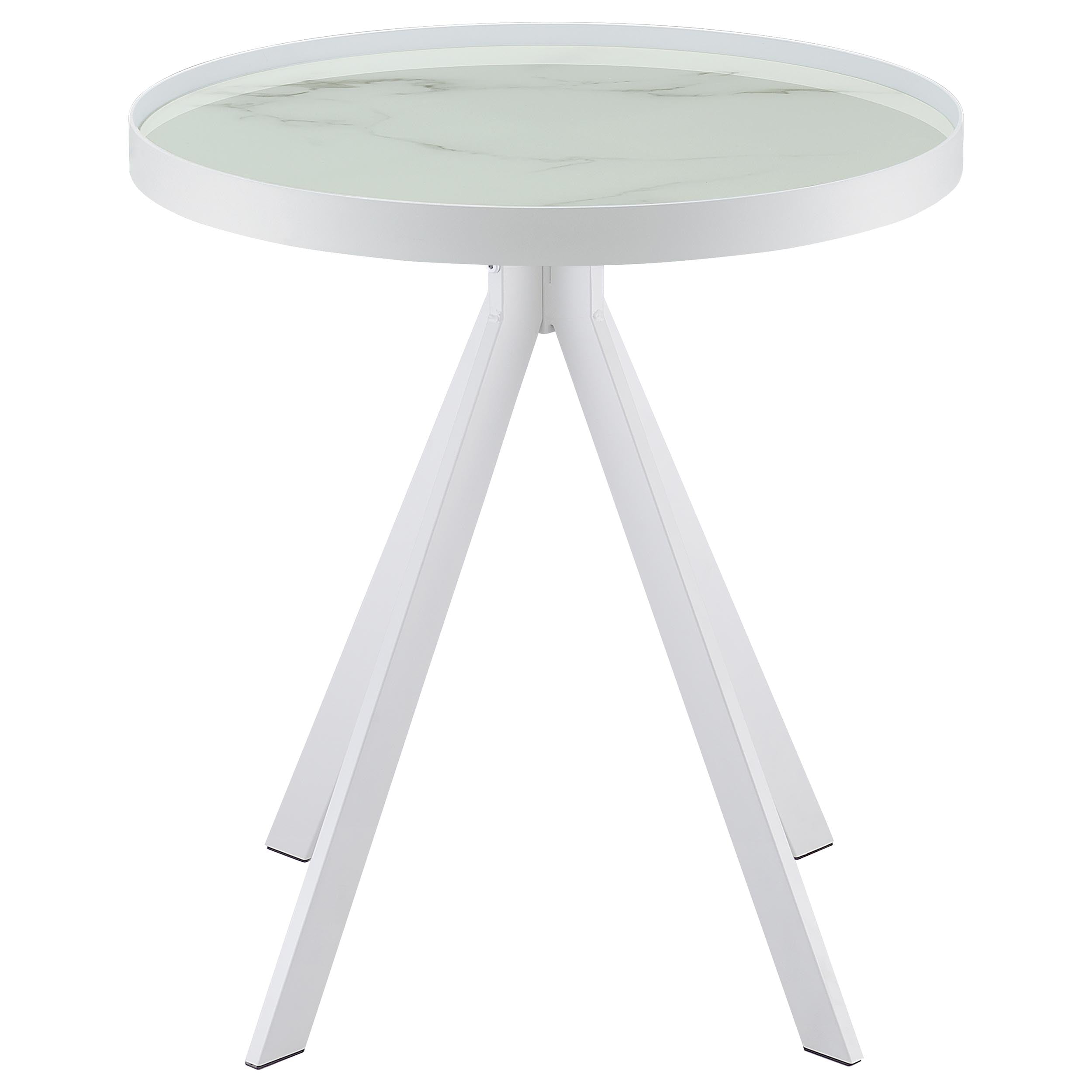 Briggs Round Marble Printed Glass Top End Side Table White — view 6