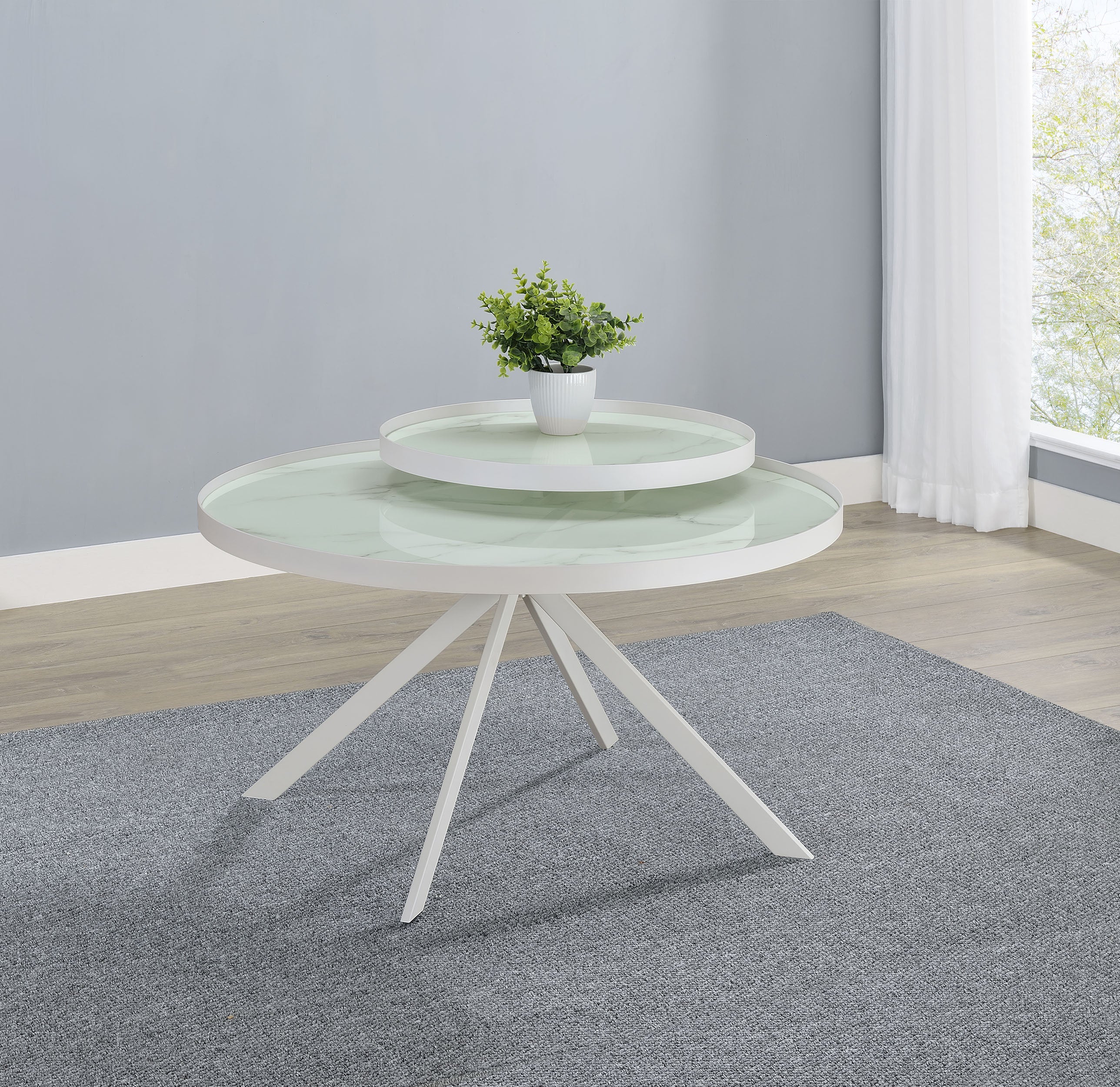 Briggs Round Marble Printed Glass Top Coffee Table White — view 2