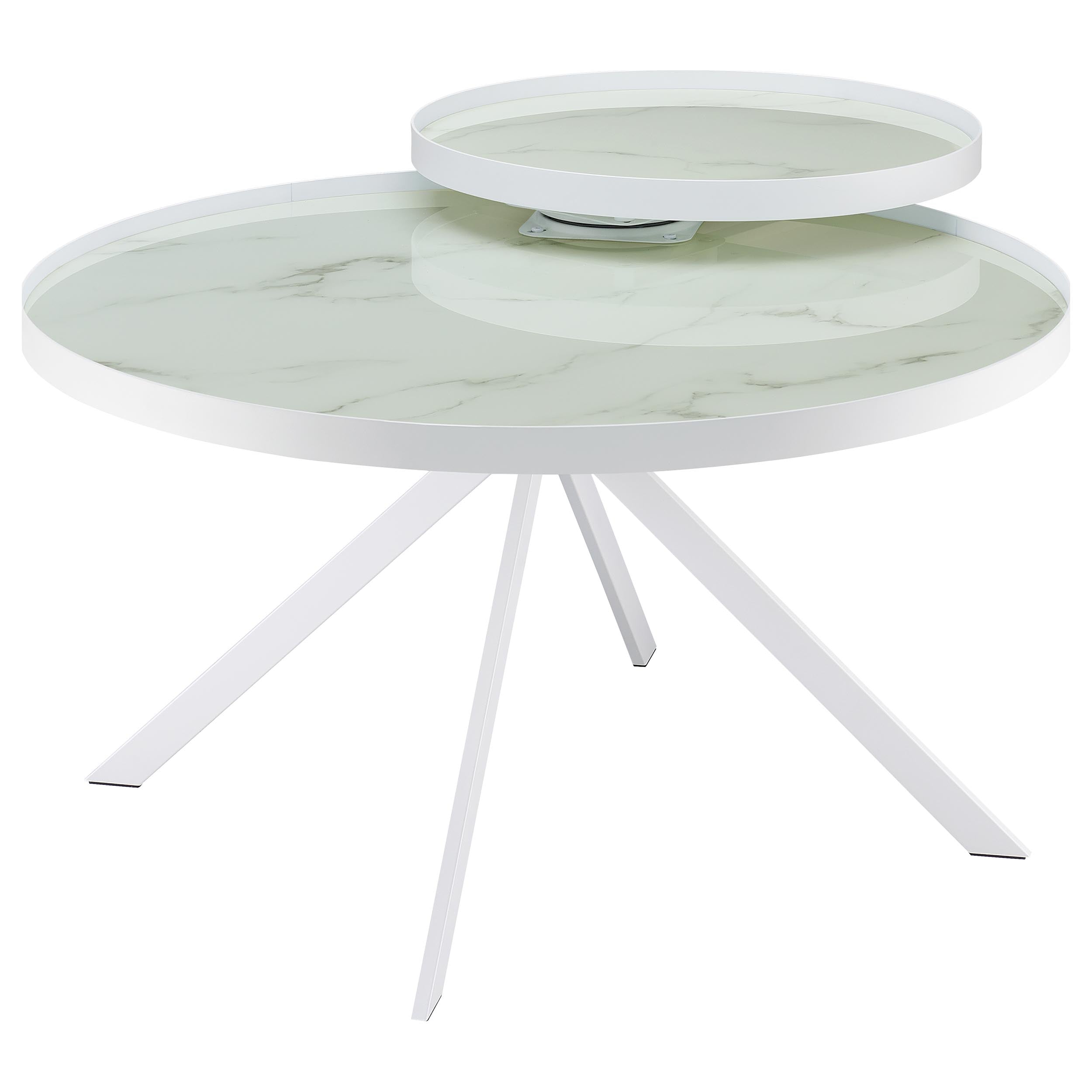 Briggs Round Marble Printed Glass Top Coffee Table White — view 4