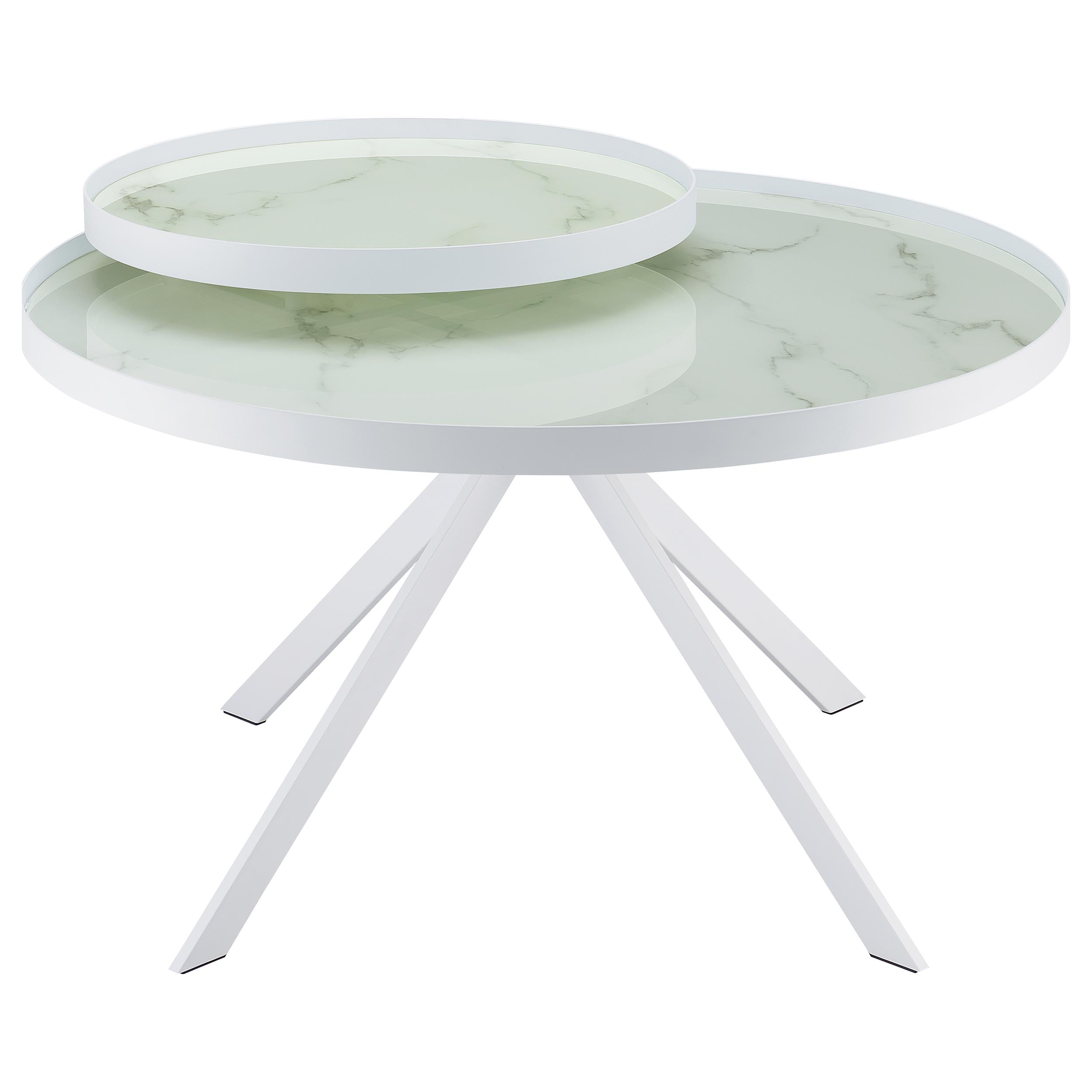 Briggs Round Marble Printed Glass Top Coffee Table White — view 9