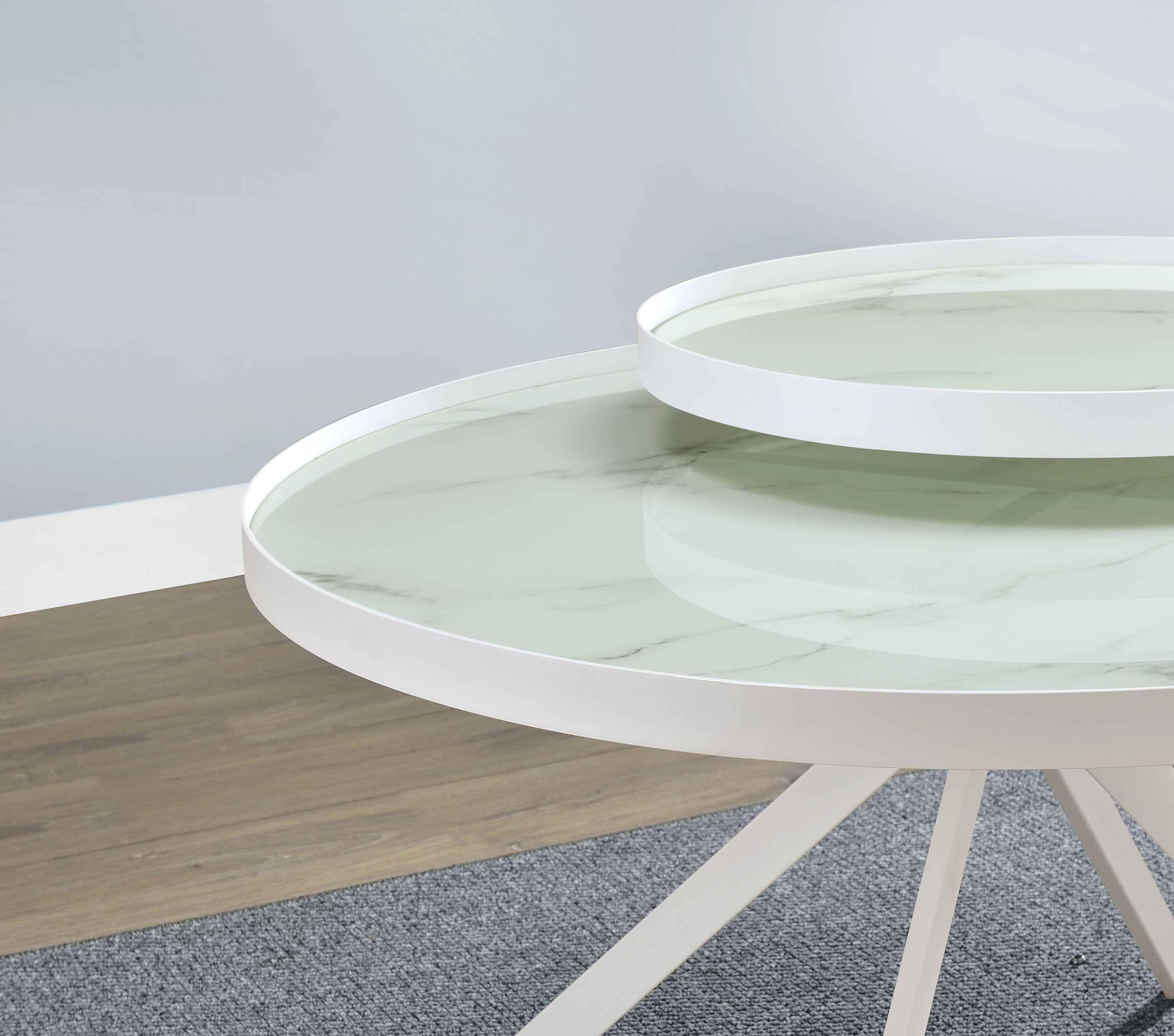 Briggs Round Marble Printed Glass Top Coffee Table White — view 11