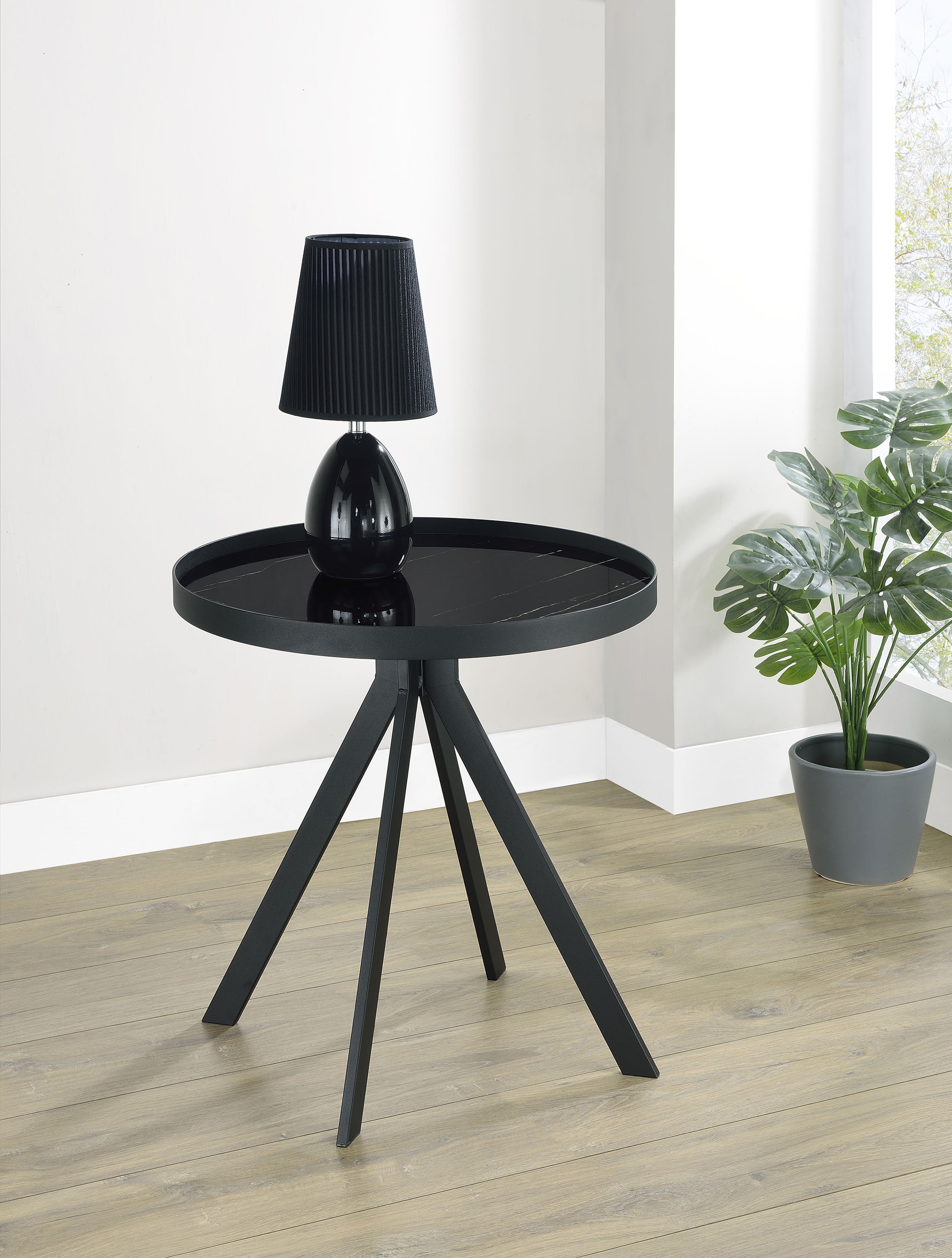 Briggs Round Marble Printed Glass Top End Table Black — view 2