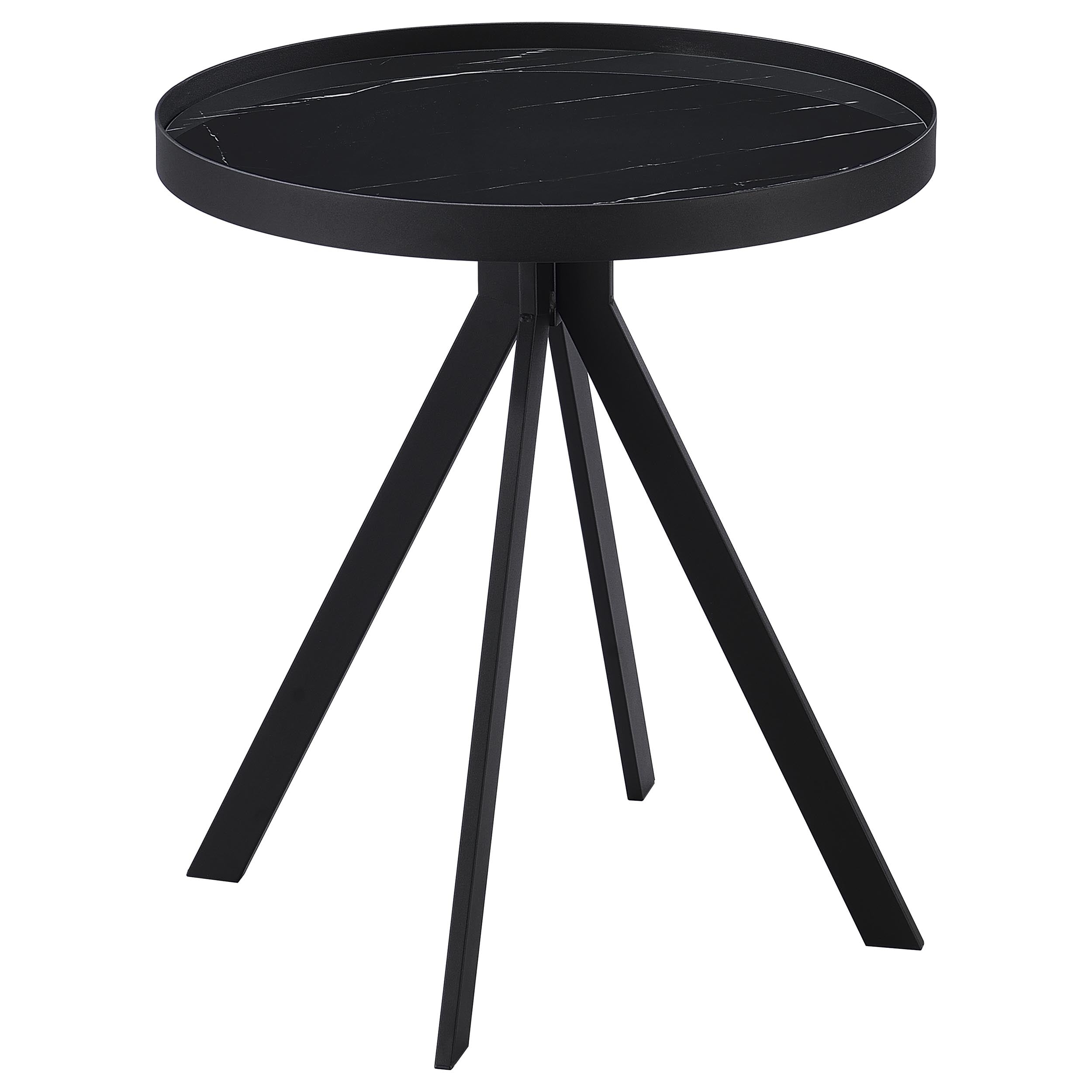 Briggs Round Marble Printed Glass Top End Table Black — view 1