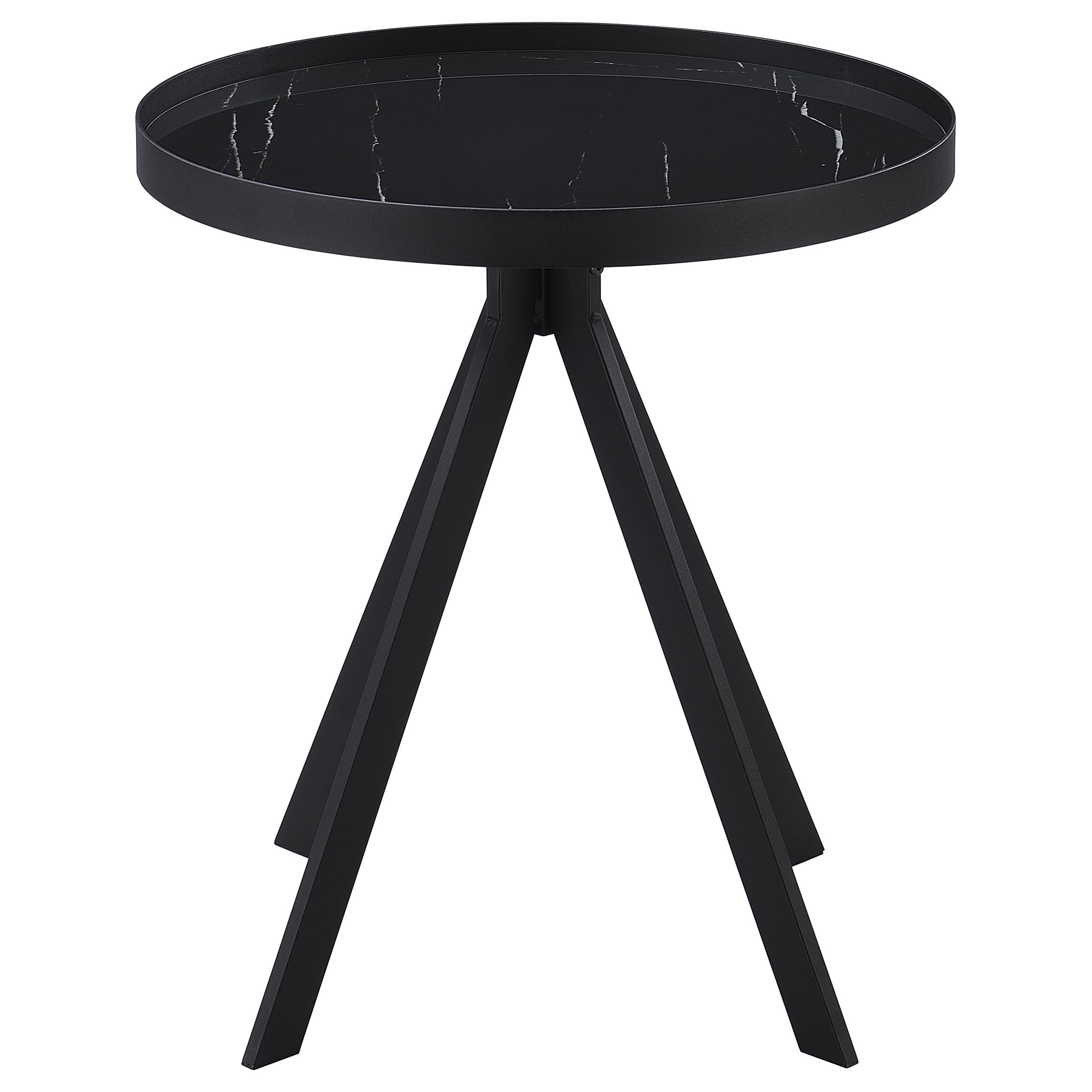 Briggs Round Marble Printed Glass Top End Table Black — view 4