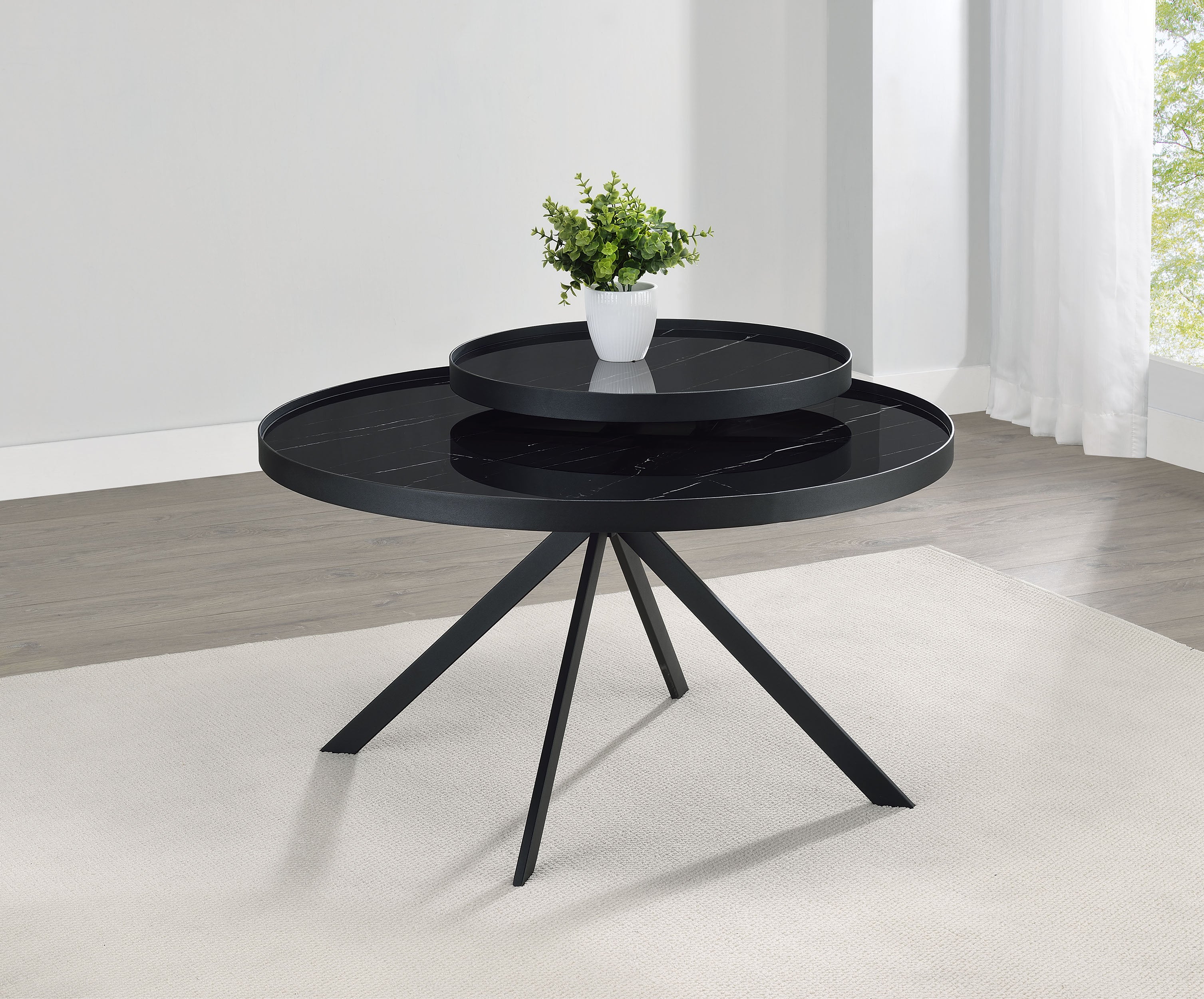 Briggs Round Marble Printed Glass Top Coffee Table Black — view 2