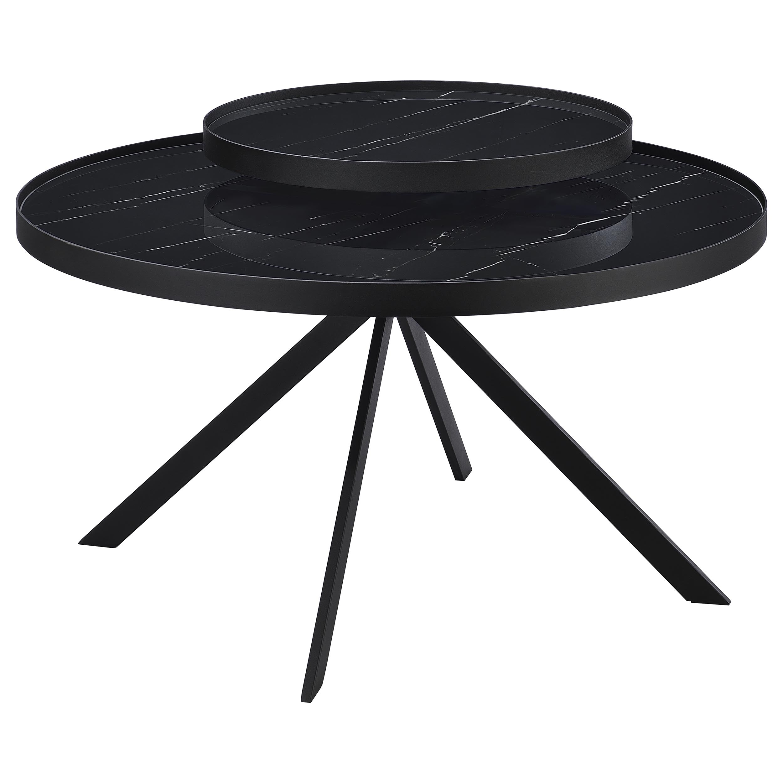 Briggs Round Marble Printed Glass Top Coffee Table Black — view 1