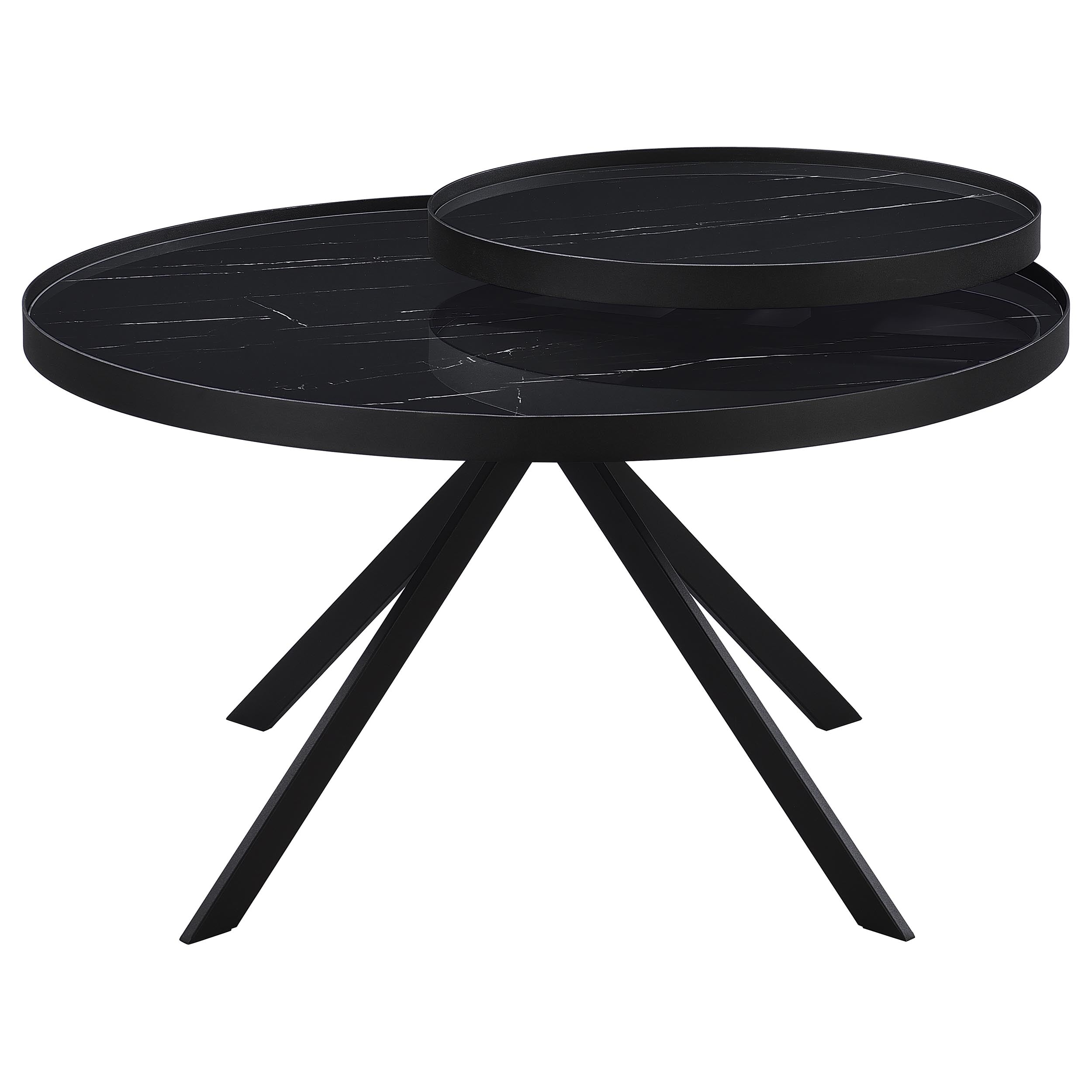 Briggs Round Marble Printed Glass Top Coffee Table Black — view 5