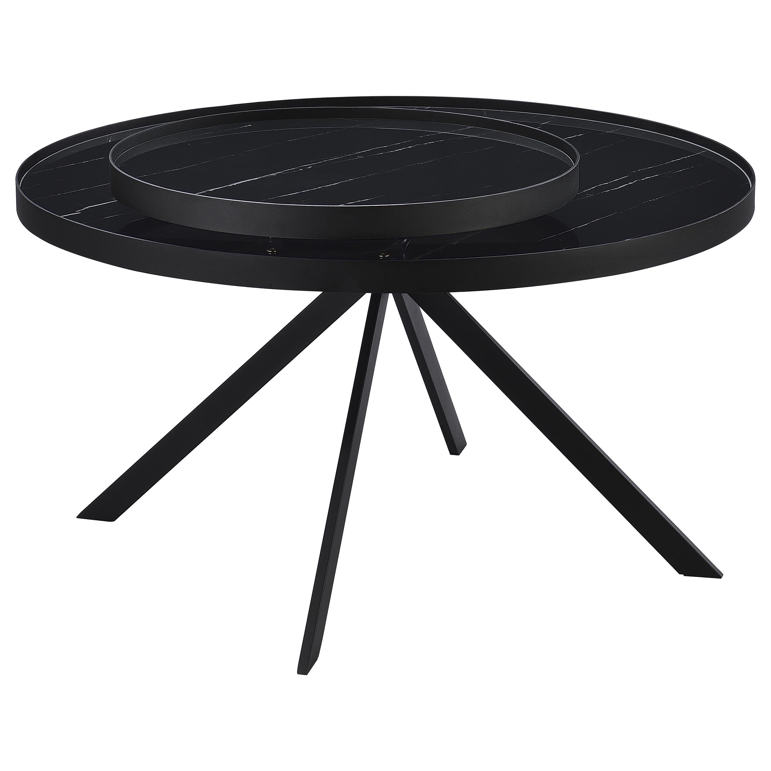 Briggs Round Marble Printed Glass Top Coffee Table Black — view 7