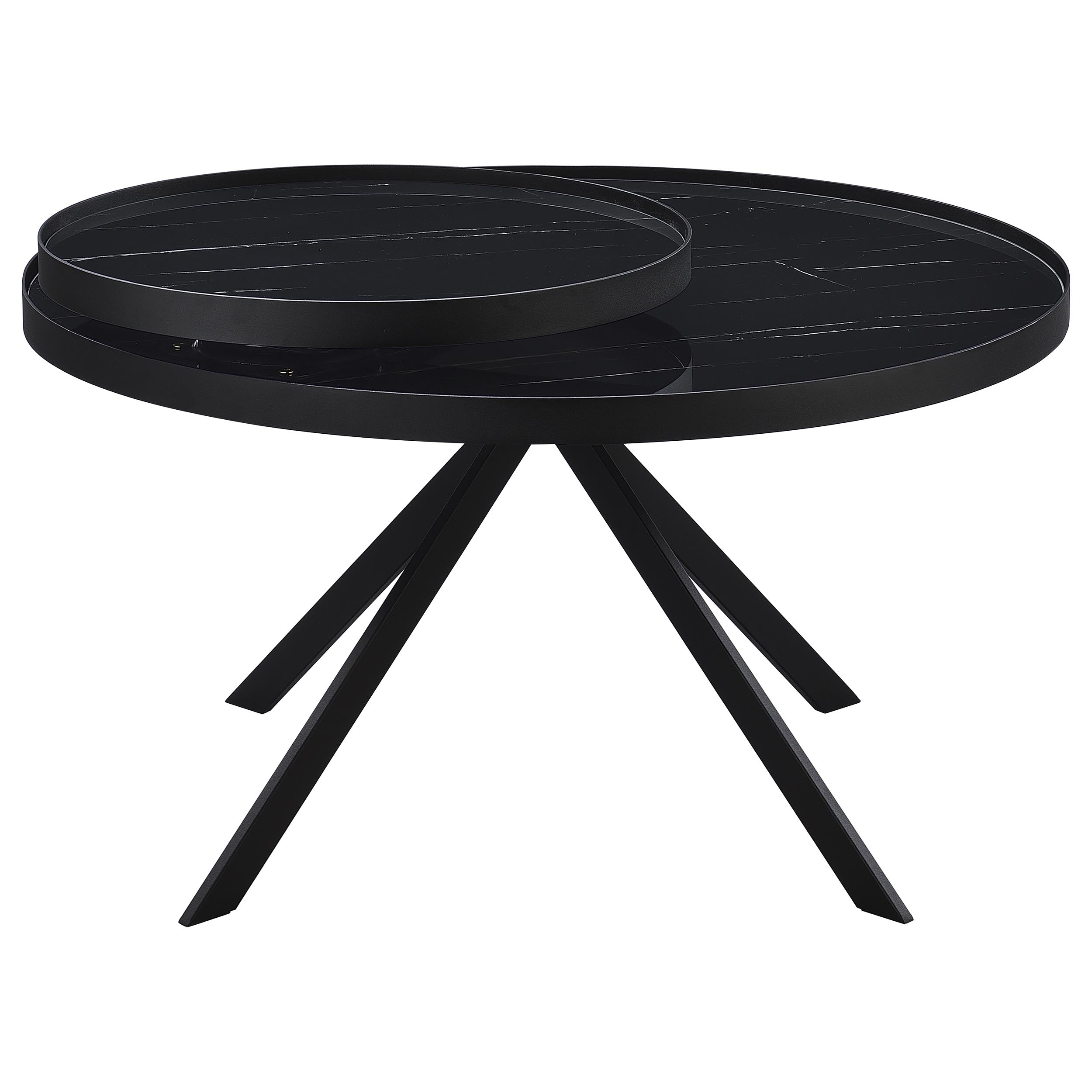 Briggs Round Marble Printed Glass Top Coffee Table Black — view 8