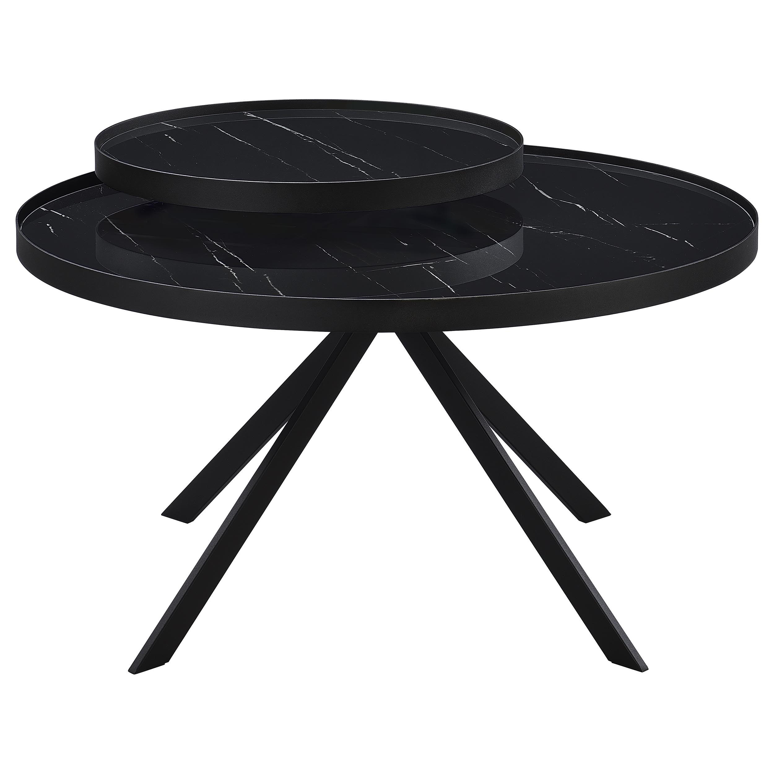 Briggs Round Marble Printed Glass Top Coffee Table Black — view 9