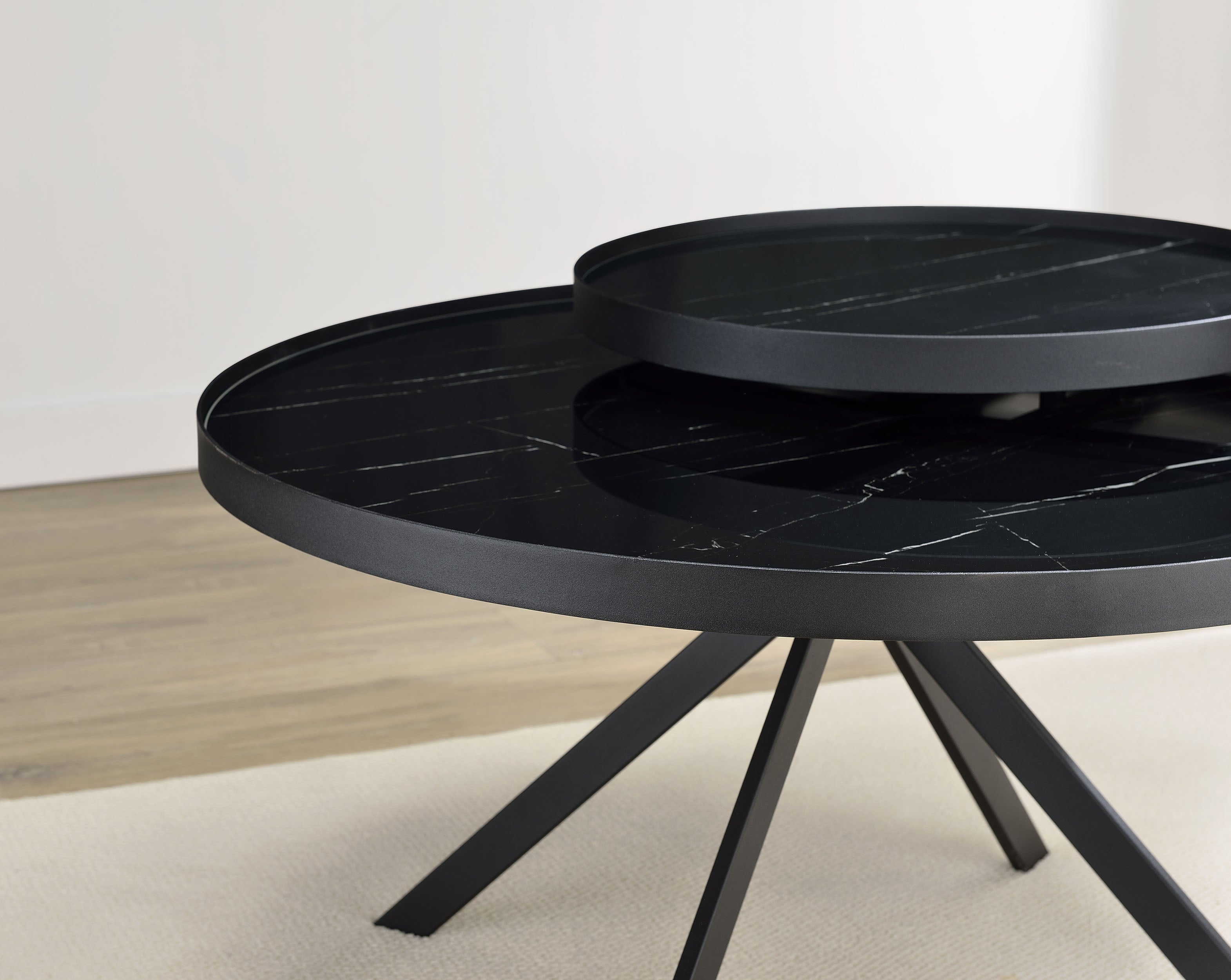 Briggs Round Marble Printed Glass Top Coffee Table Black — view 11
