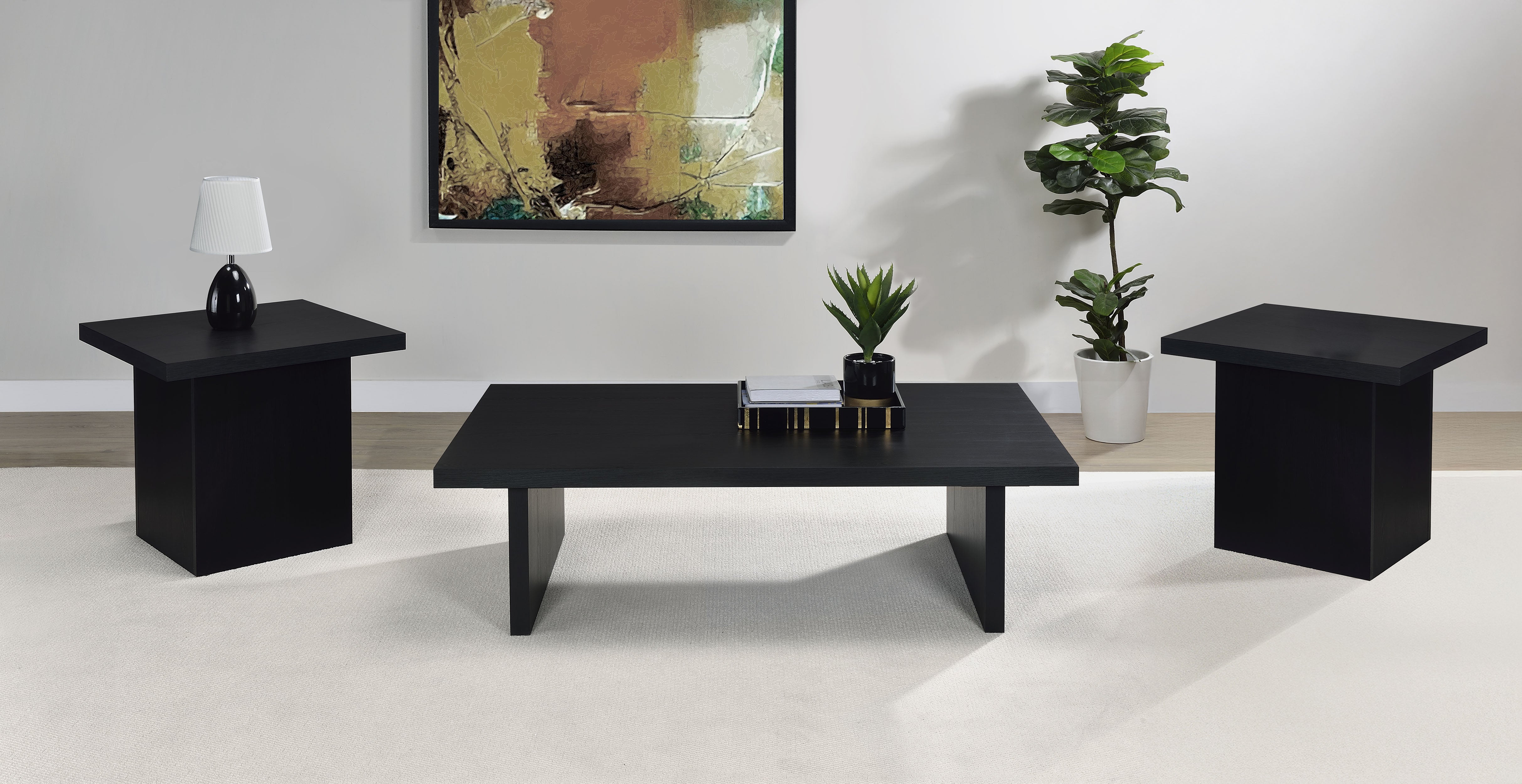 Max 3-piece Rectangular Coffee and End Table Set Black — view 1