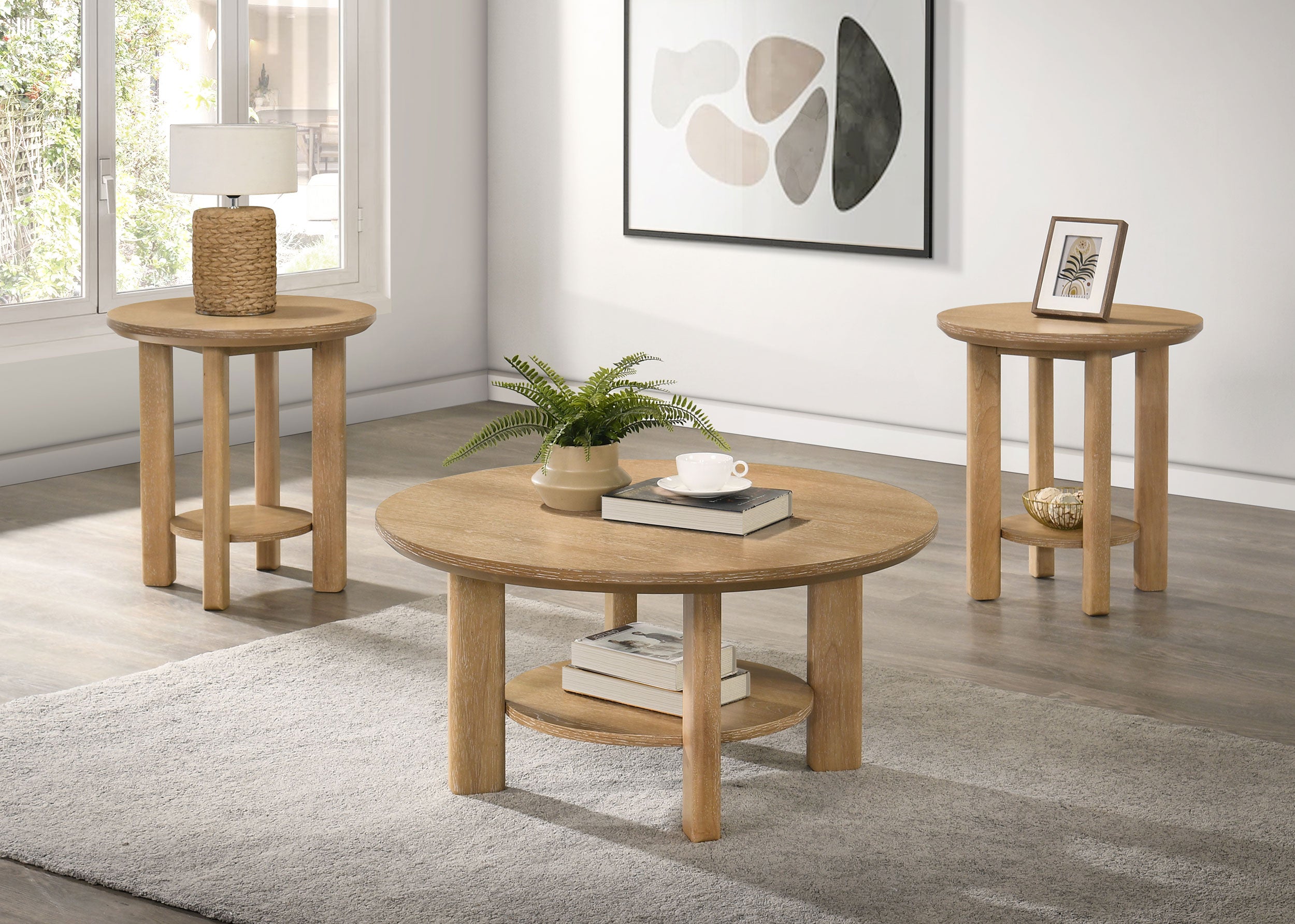 Ottowa 3-piece Round Wood Coffee Table Set Light Oak — view 1