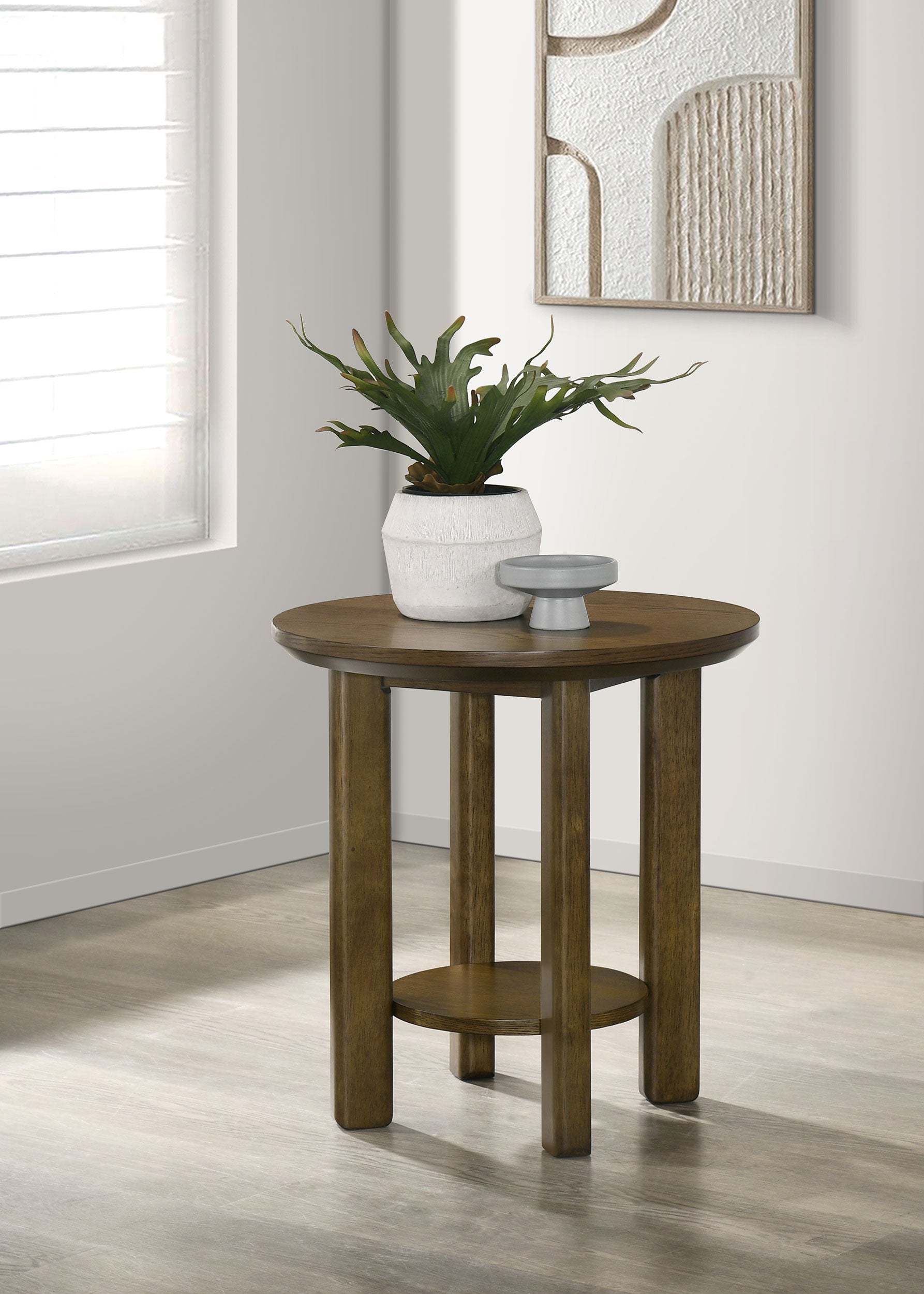 Ottowa 22-Inch Round Wood Side End Table with Shelf Brown — view 2
