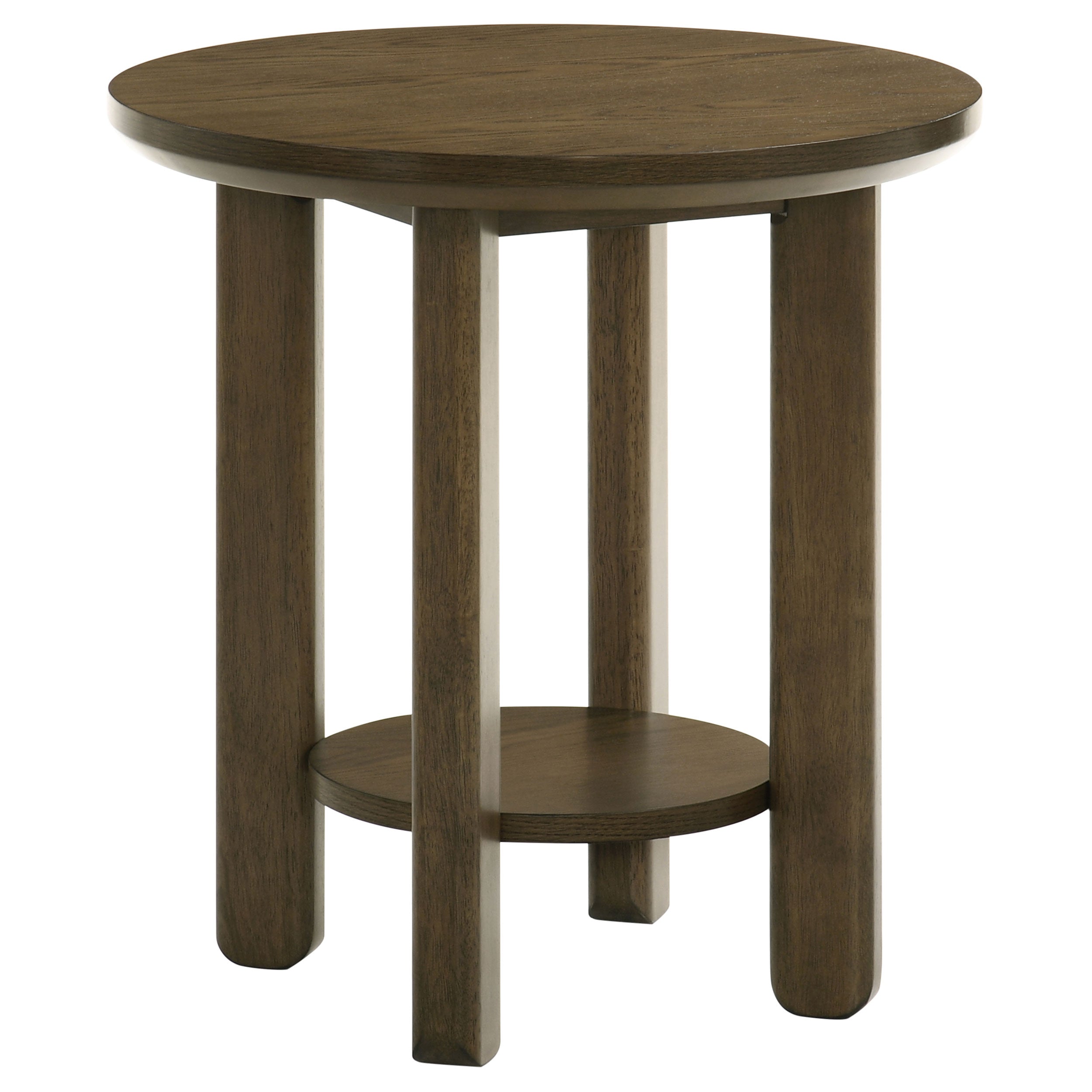 Ottowa 22-Inch Round Wood Side End Table with Shelf Brown — view 1