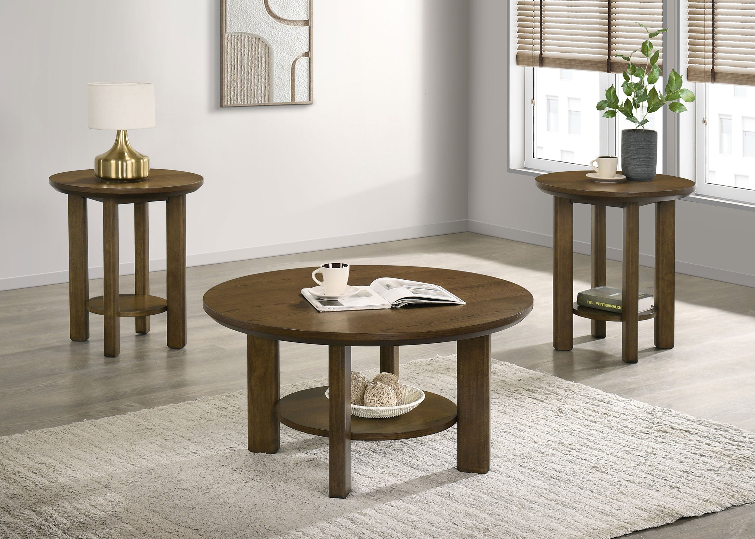Ottowa 3-piece Round Wood Coffee Table Set Brown — view 1