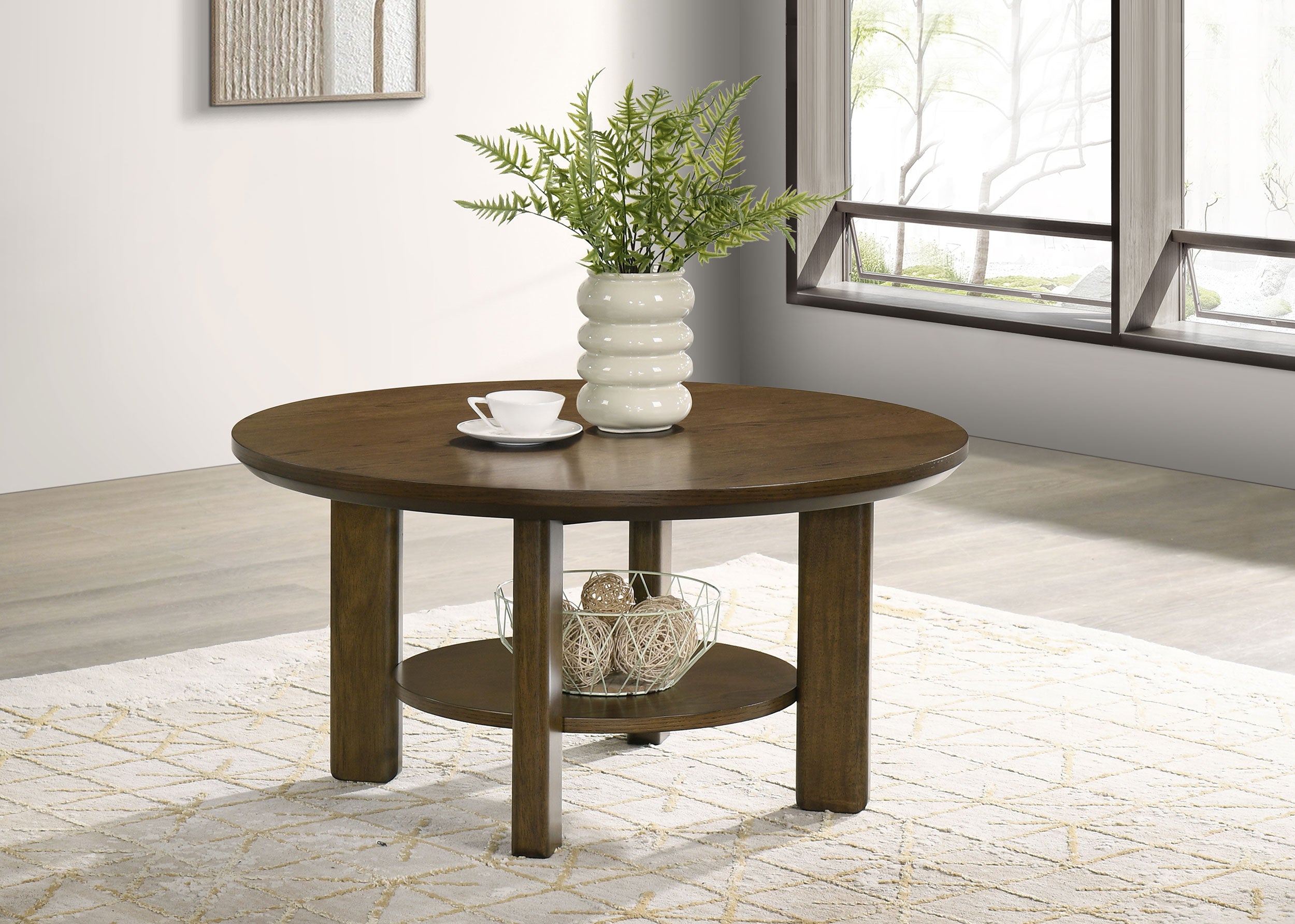 Ottowa 35-inch Round Wood Cocktail Coffee Table Brown — view 2