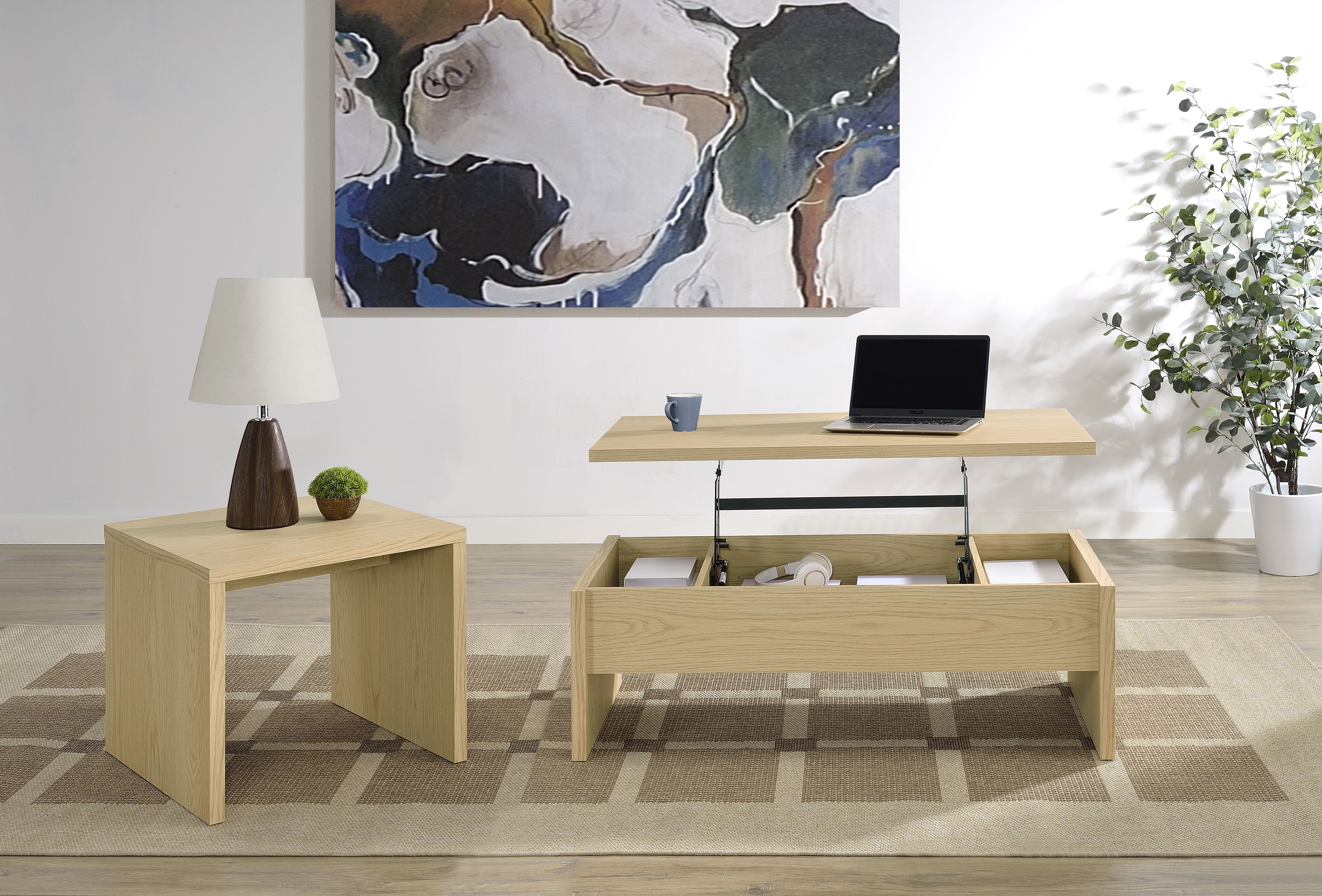 Canoga Engineered Wood Lift Top Coffee Table Light Oak — view 12