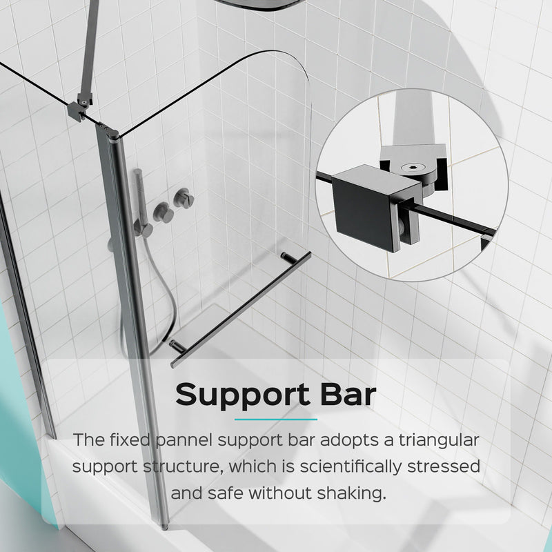 Frameless Folding Shower Doors For Bathtub With Pivot Tub Glass Door, 1 / 4" Tempered Glass