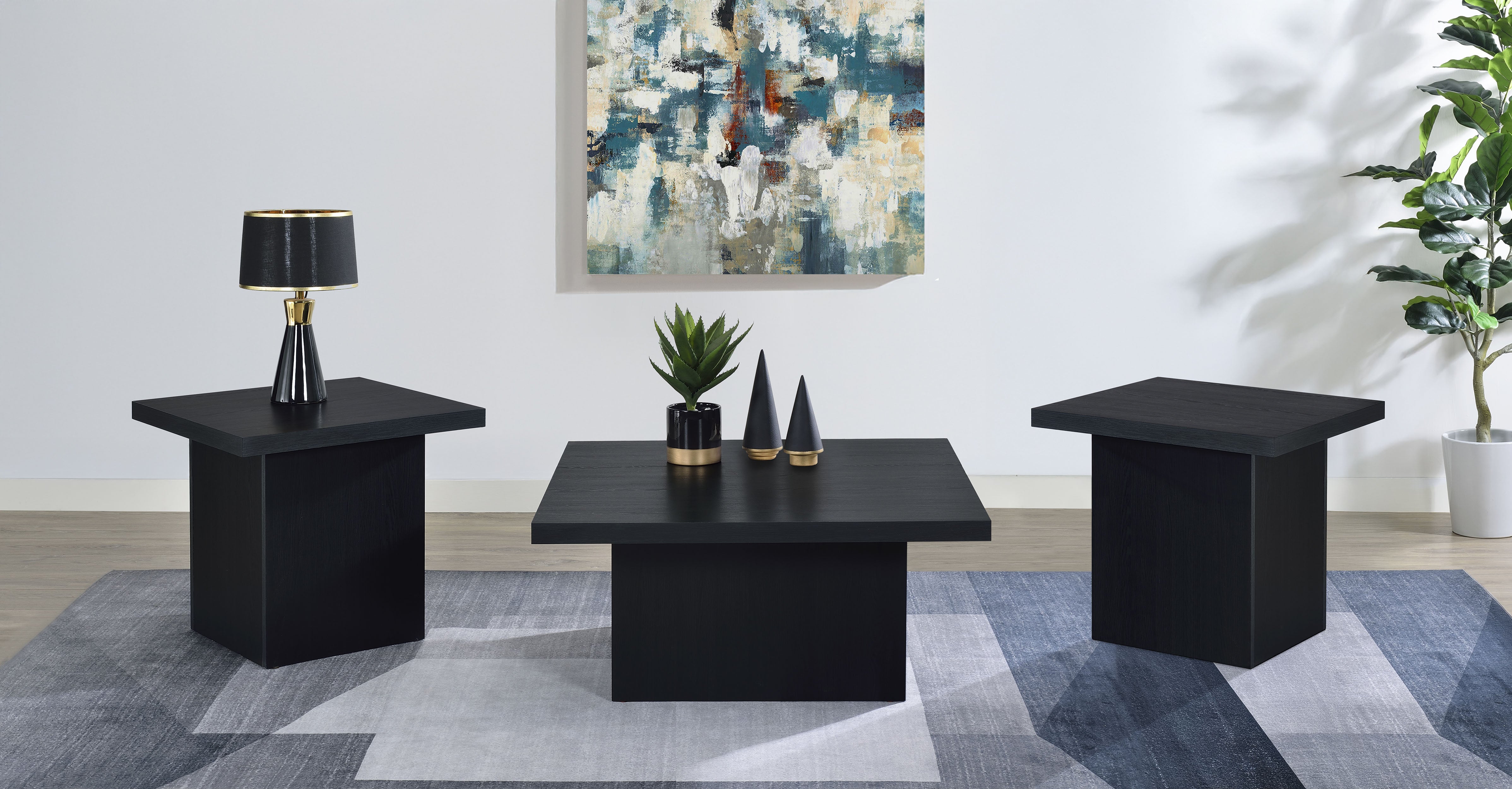 Devar 3-piece Square Cocktail Coffee End Table Set Black — view 1
