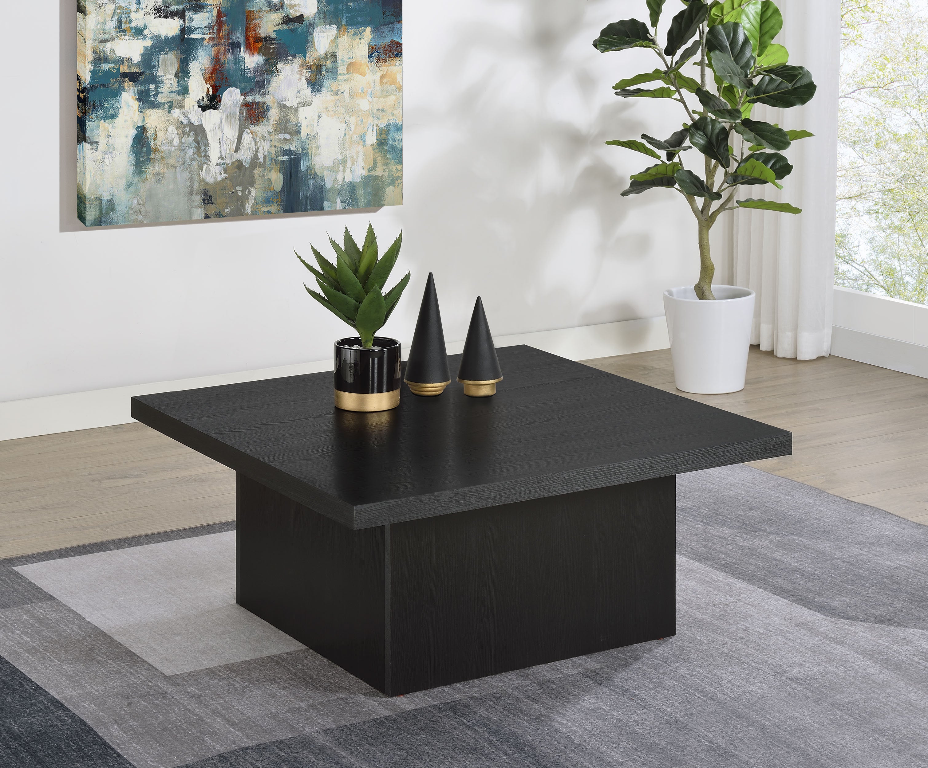 Devar Square Engineered Wood Cocktail Coffee Table Black — view 2