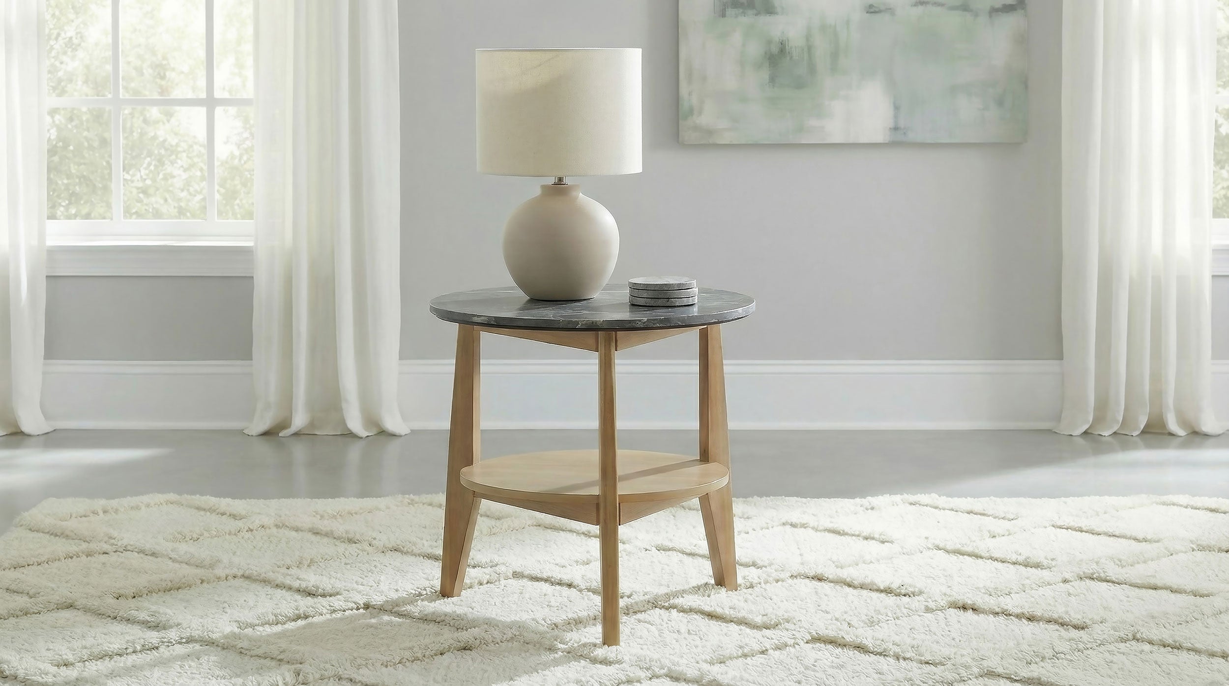 Bradley Round SmartTop End Side Table Grey and Natural — view 2