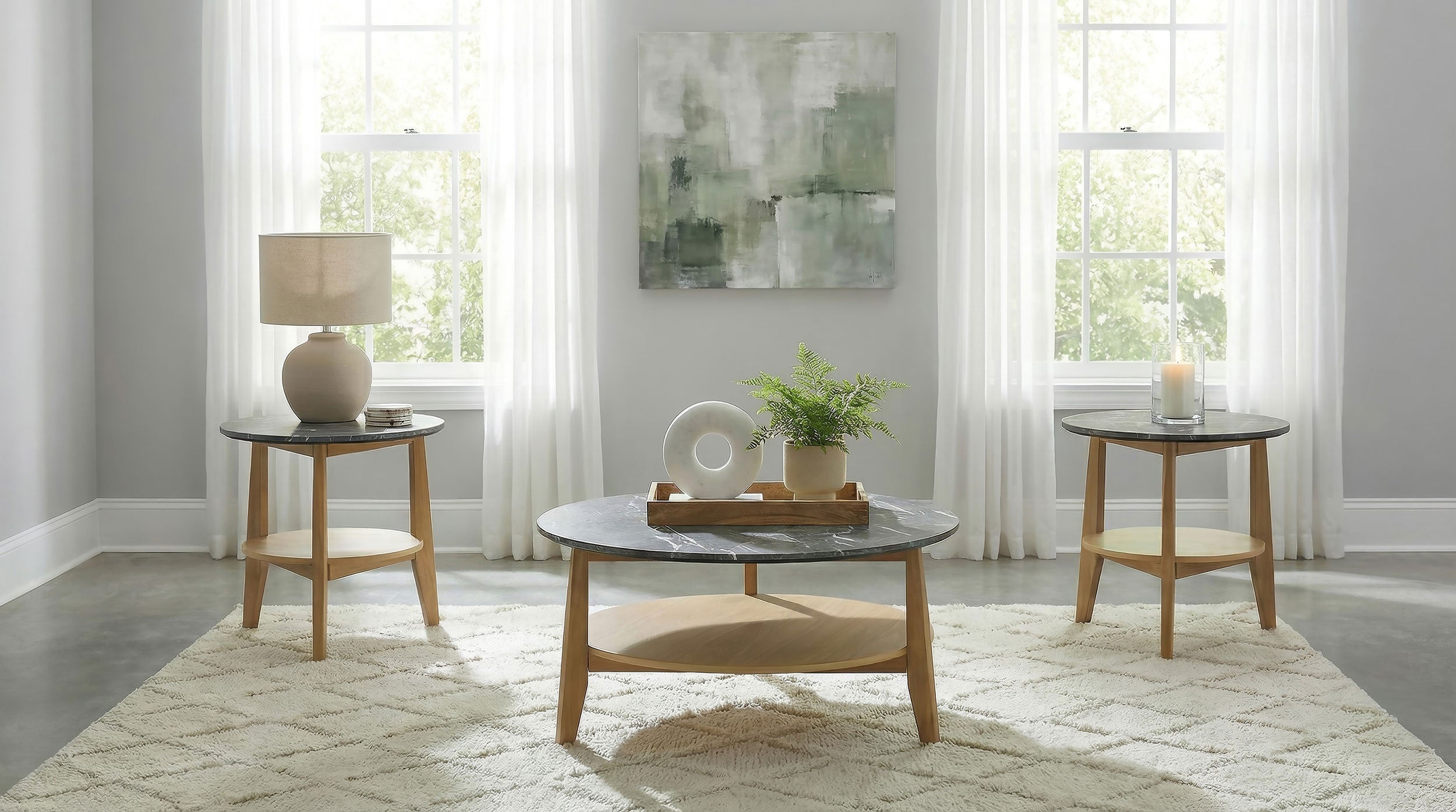 Bradley 3-Piece Round SmartTop Coffee Table Set Grey and Natural — view 1