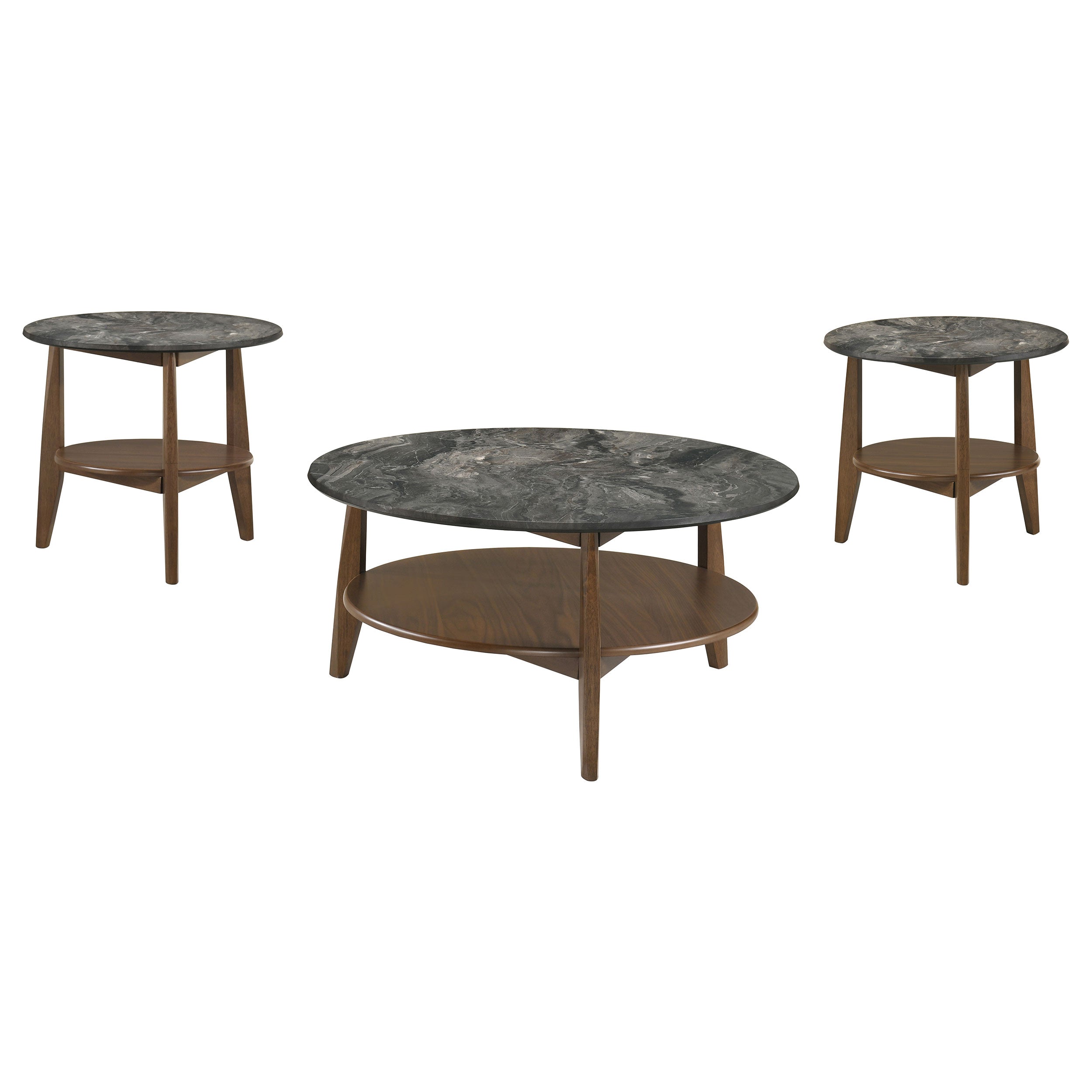Bradley 3-Piece Round SmartTop Coffee Table Set Smokey Grey and Brown — view 2