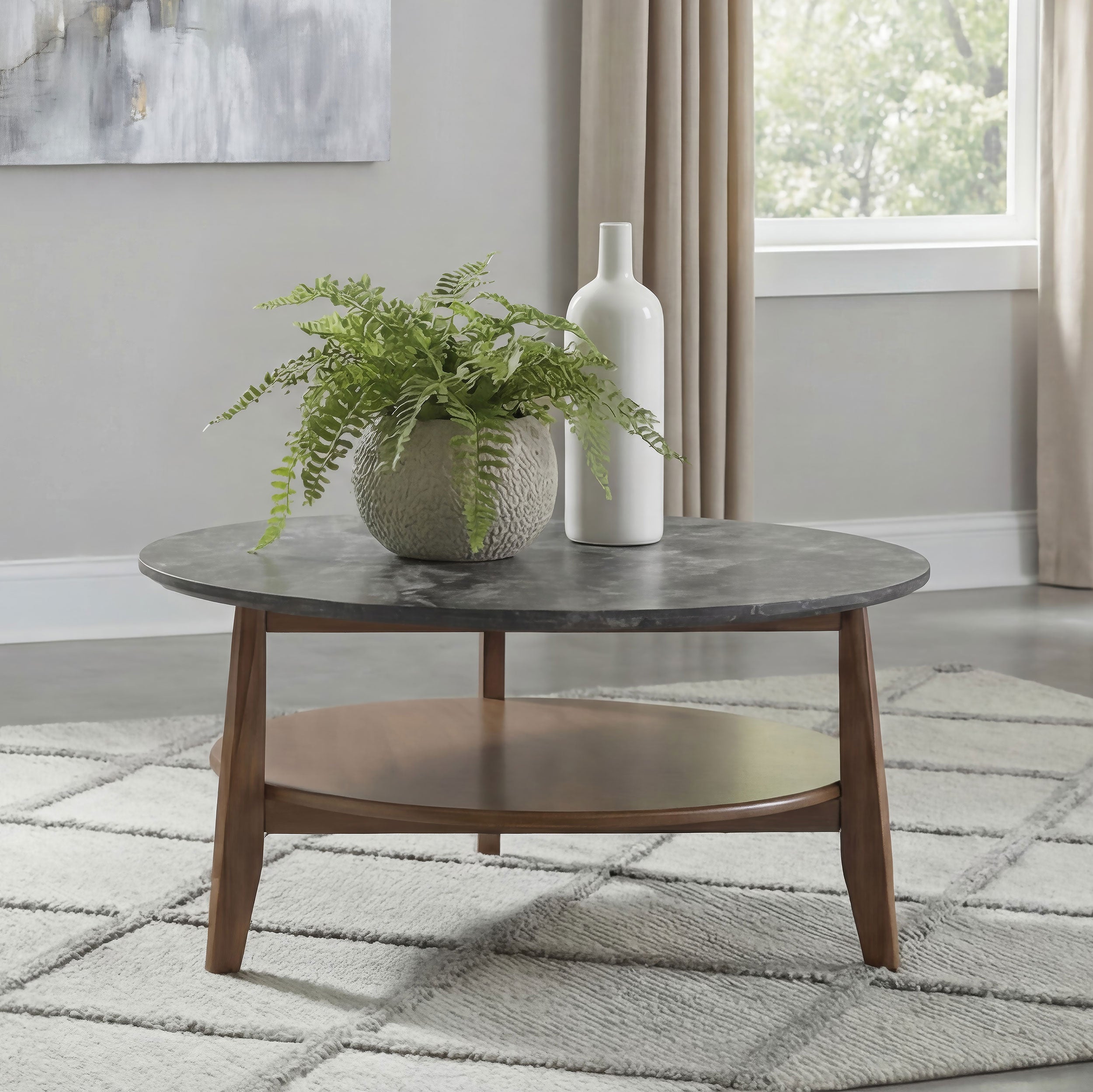 Bradley Round SmartTop Cocktail Coffee Table Smokey Grey and Brown — view 2