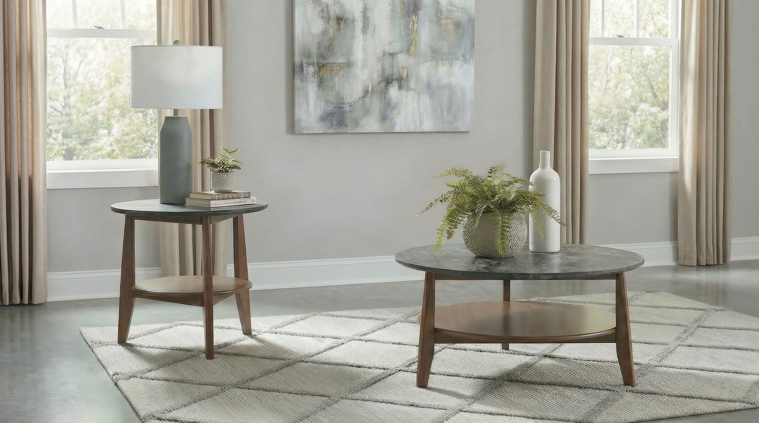 Bradley Round SmartTop Cocktail Coffee Table Smokey Grey and Brown — view 10