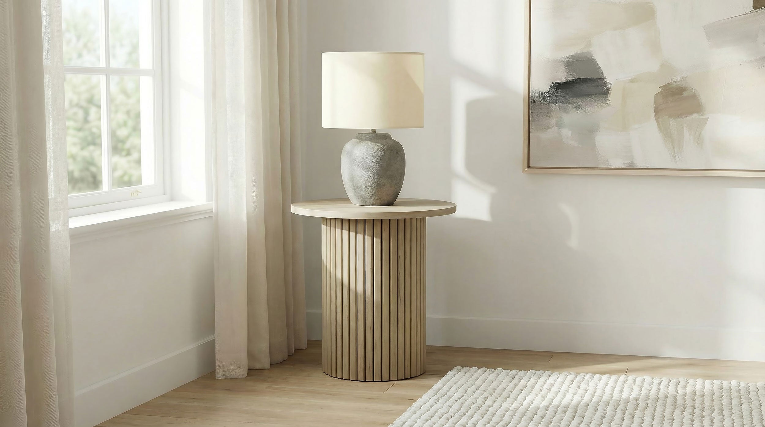 Hamlyn Round Fluted Occasional Side End Table Natural Oak — view 2