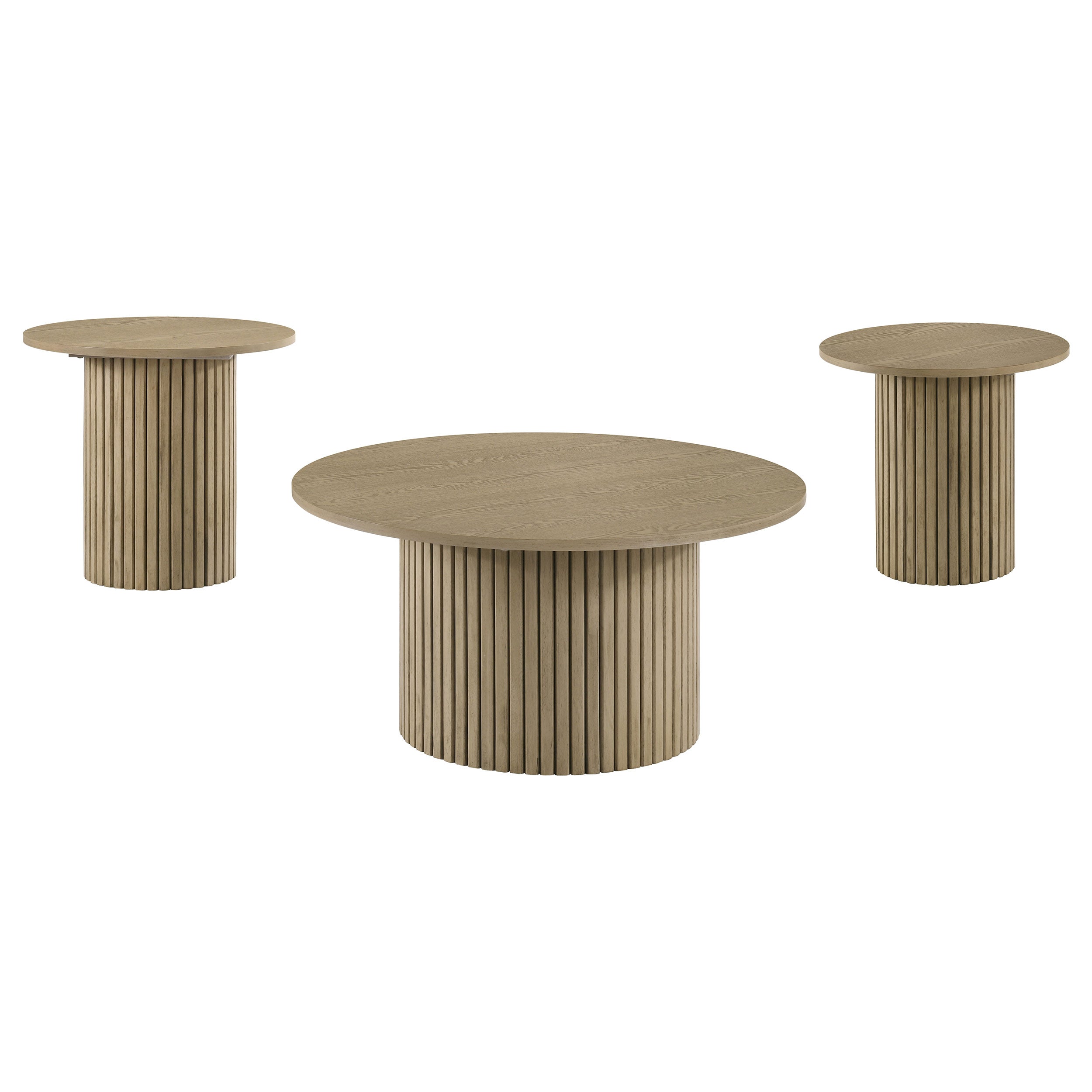 Hamlyn 3-piece Round Fluted Coffee and End Table Set Natural Oak — view 2