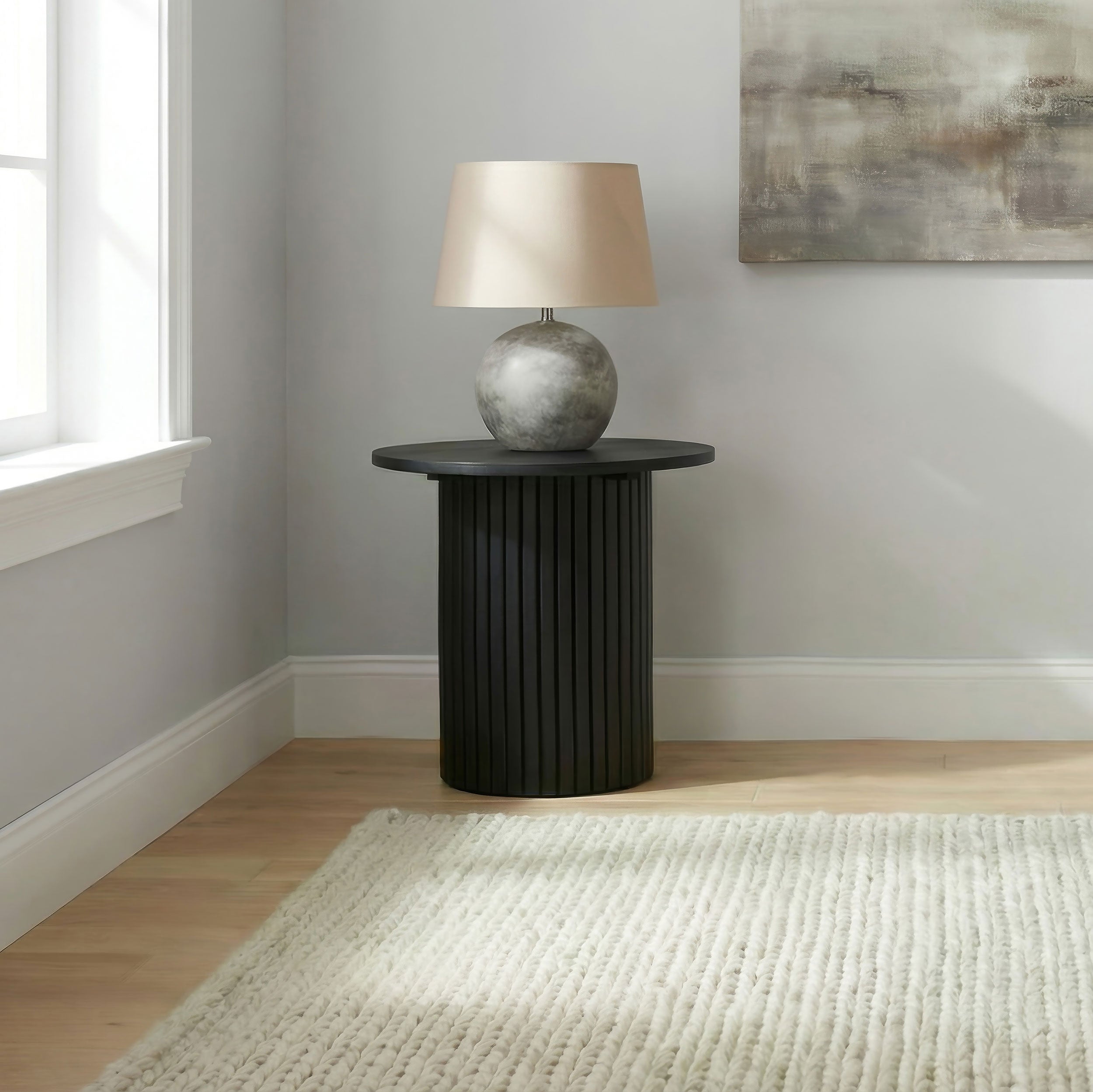 Hamlyn Round Fluted Occasional Side End Table Black — view 2