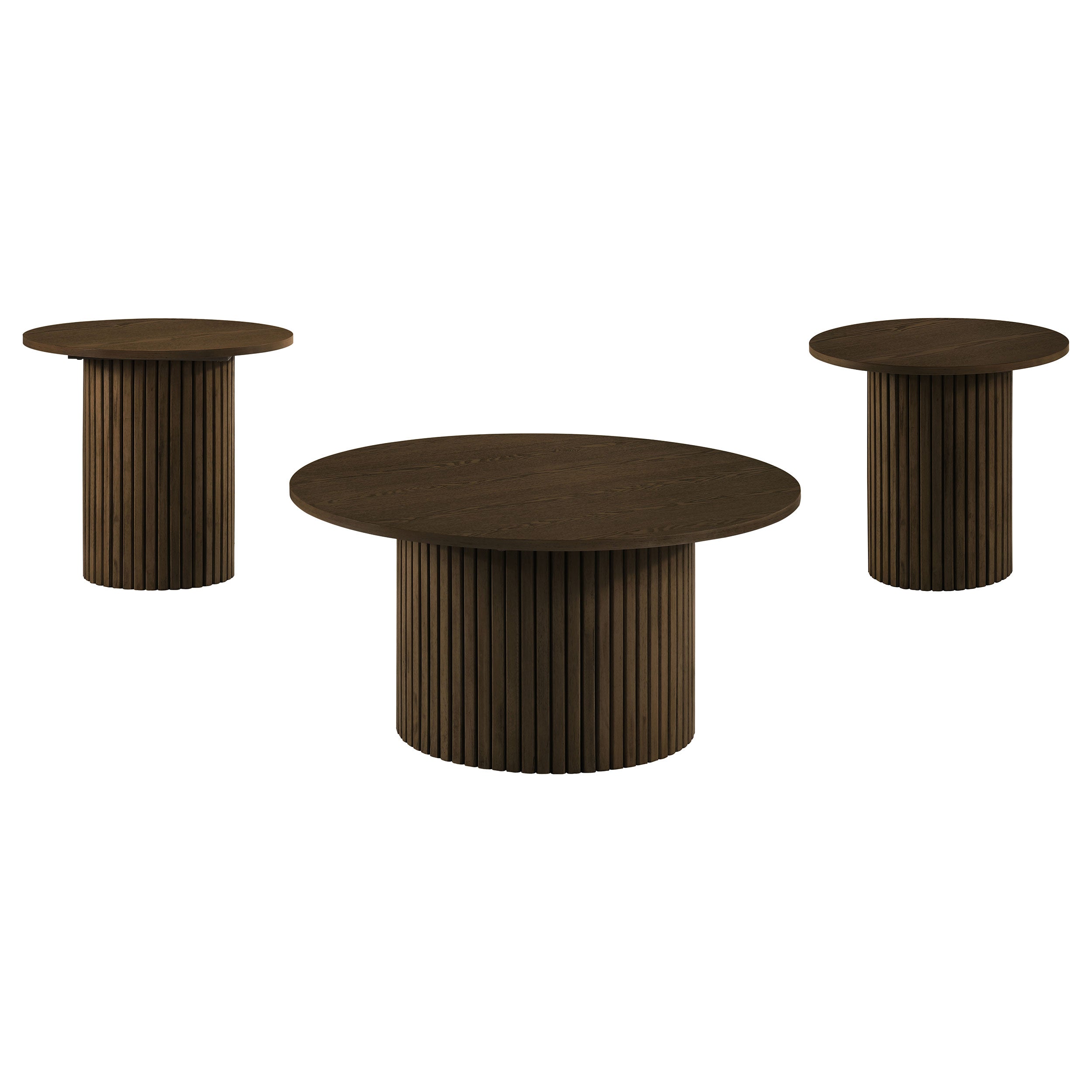 Hamlyn 3-piece Round Fluted Coffee and End Table Set Walnut — view 2