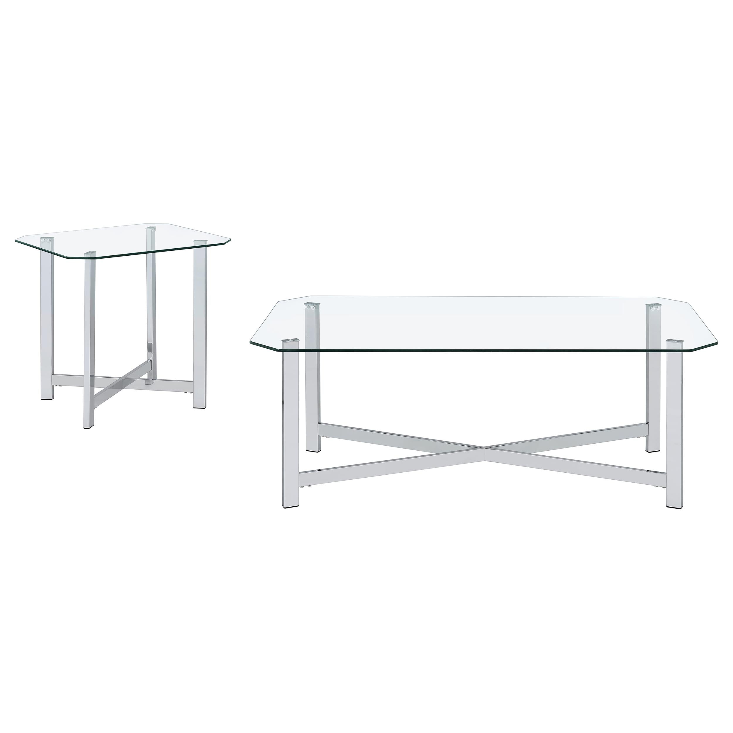 Cronin 2-piece Tempered Glass Top Coffee Table Set Chrome — view 2