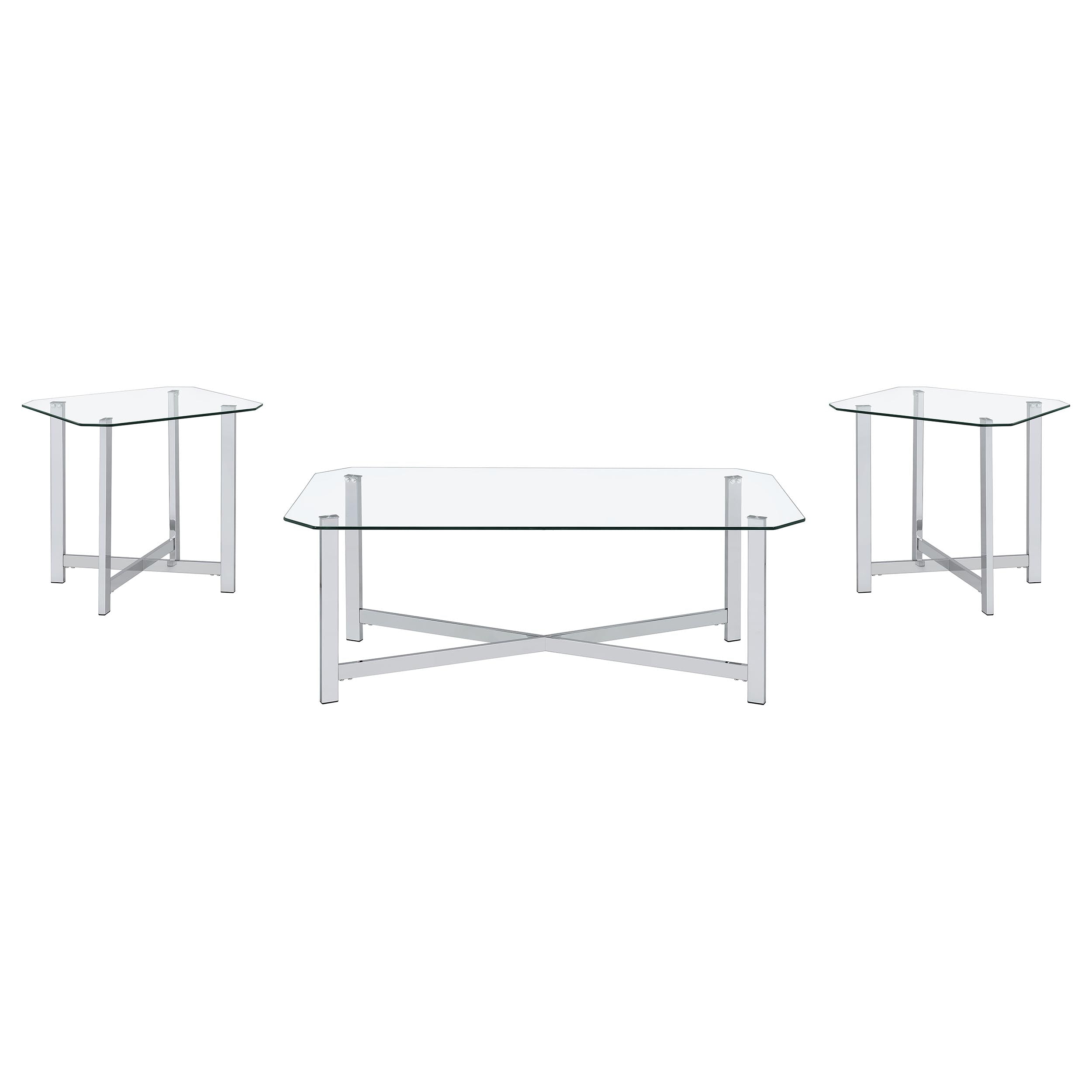 Cronin 3-piece Tempered Glass Top Coffee Table Set Chrome — view 2