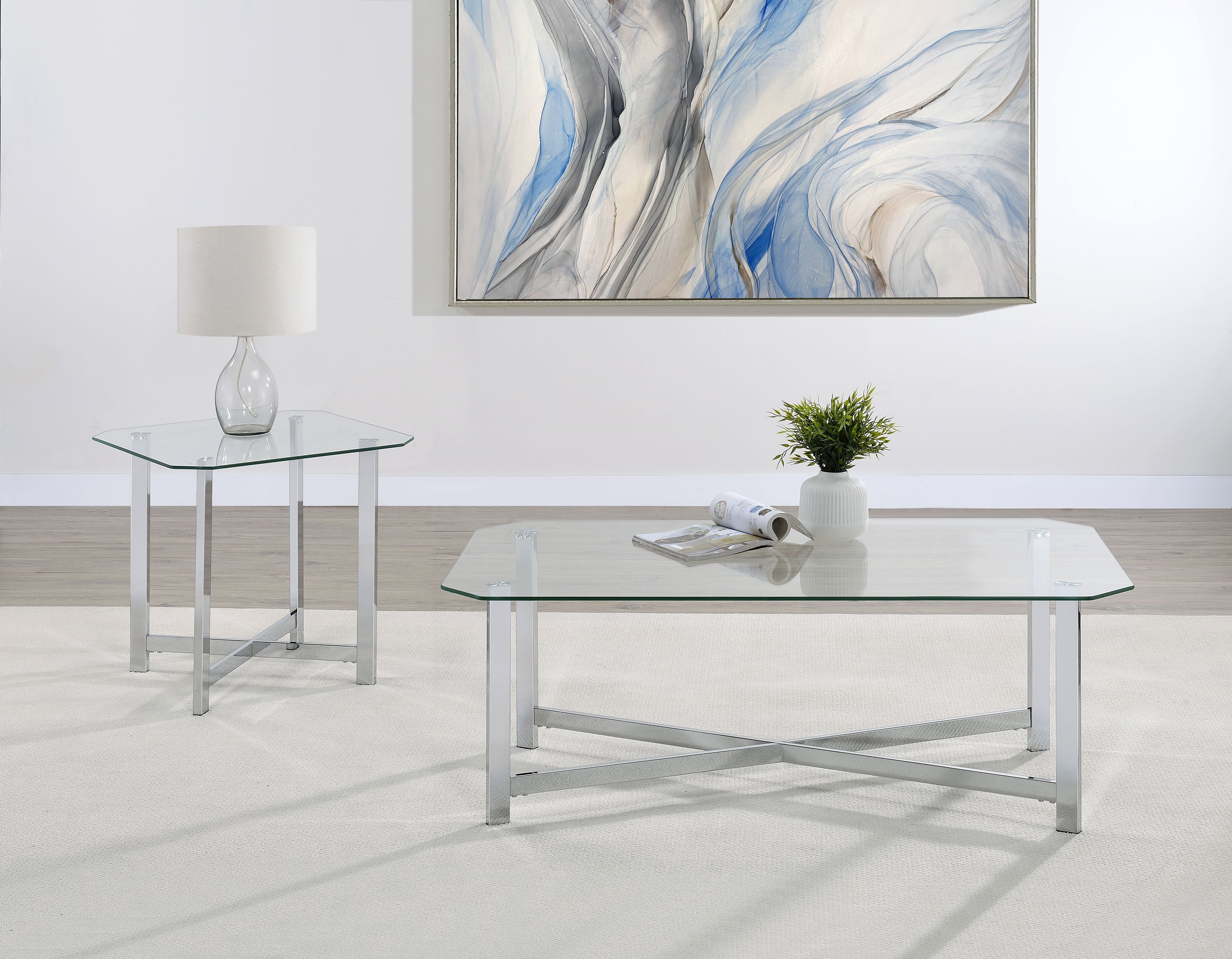 Cronin Rectangular Tempered Glass Top Cocktail Coffee Table Chrome — view 7