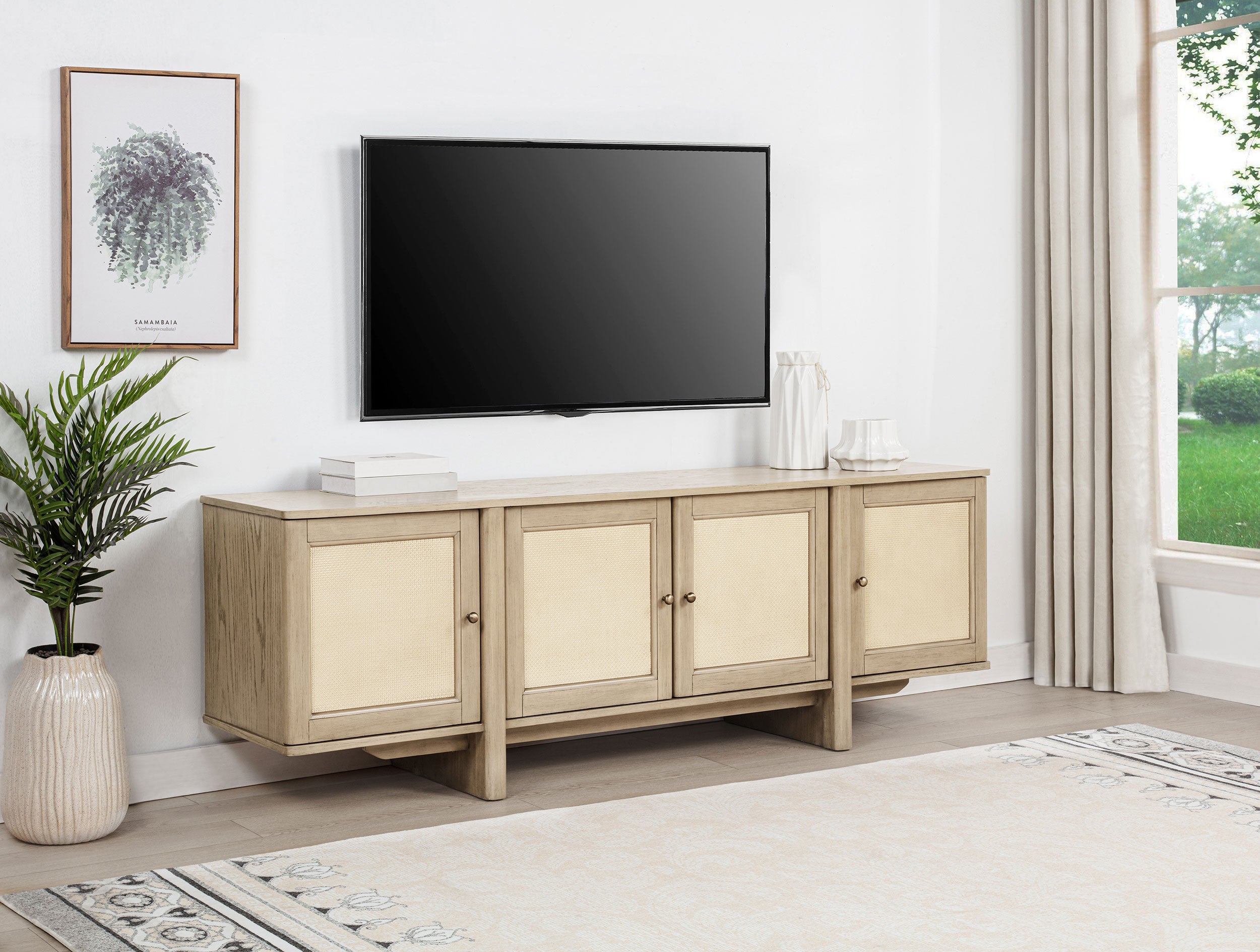 Kailani 79-inch 4-door Cane TV Stand Media Console Beige Oak — view 2