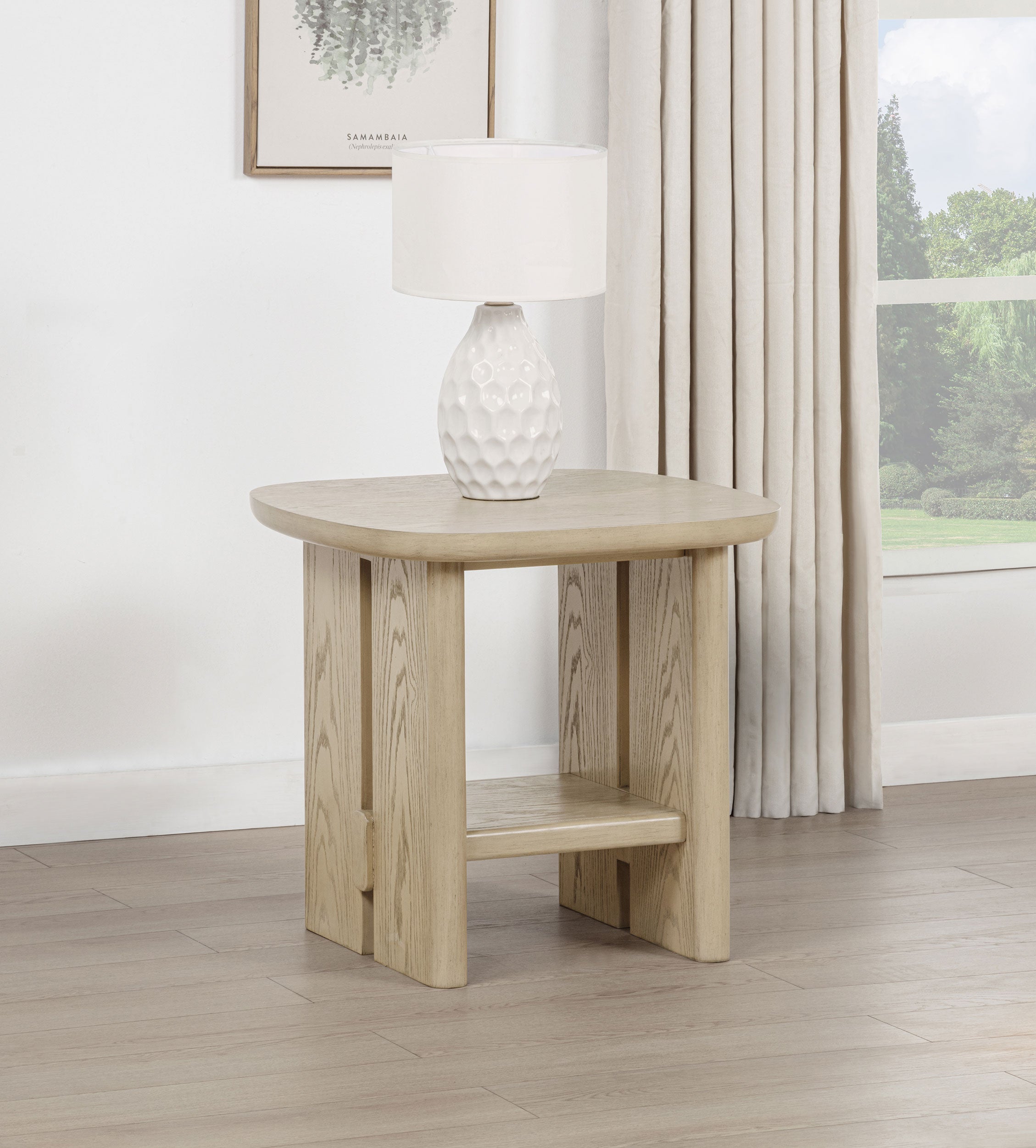 Kailani Coastal Square End Side Table with Shelf Beige Oak — view 2