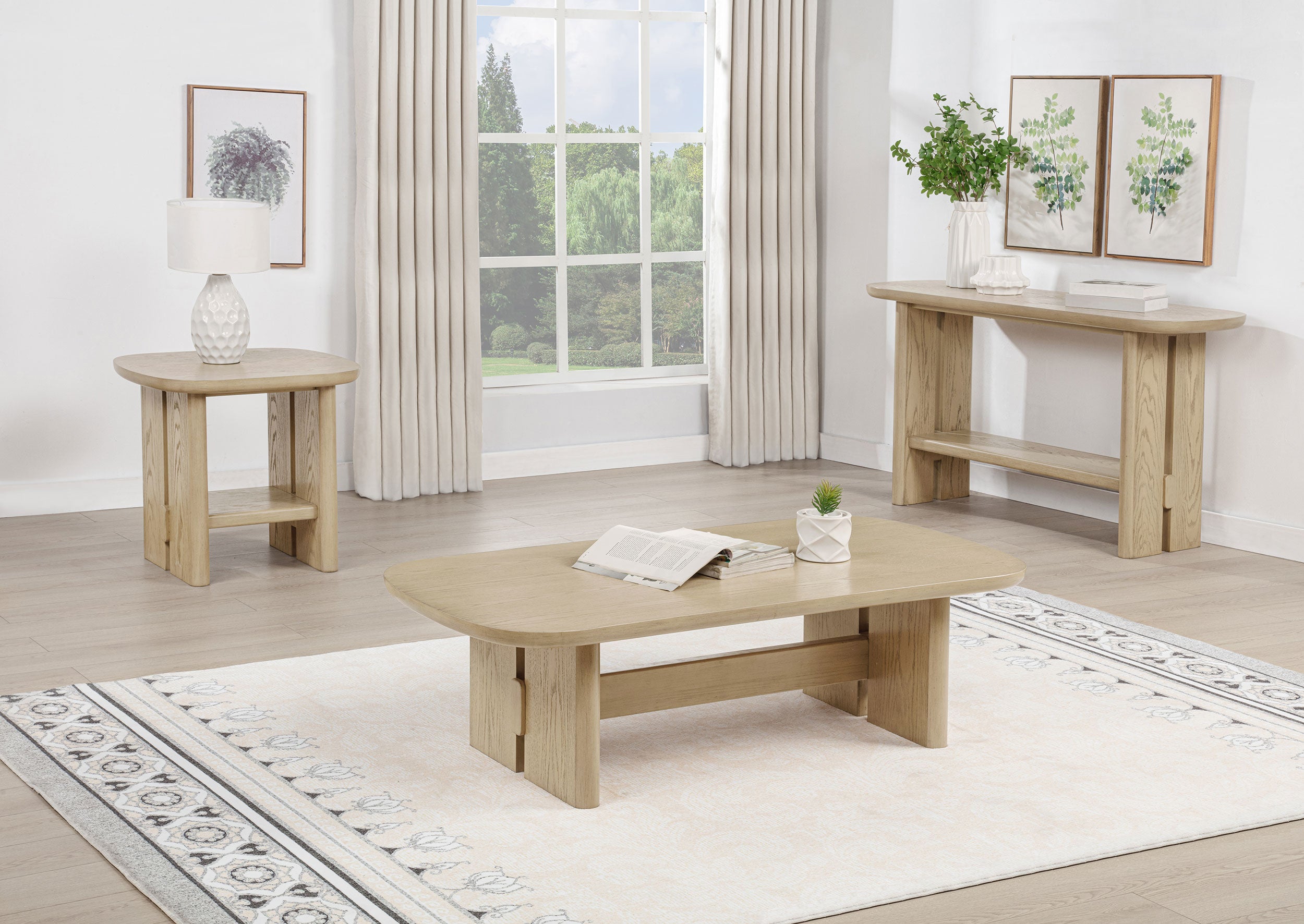 Kailani Coastal Square End Side Table with Shelf Beige Oak — view 9