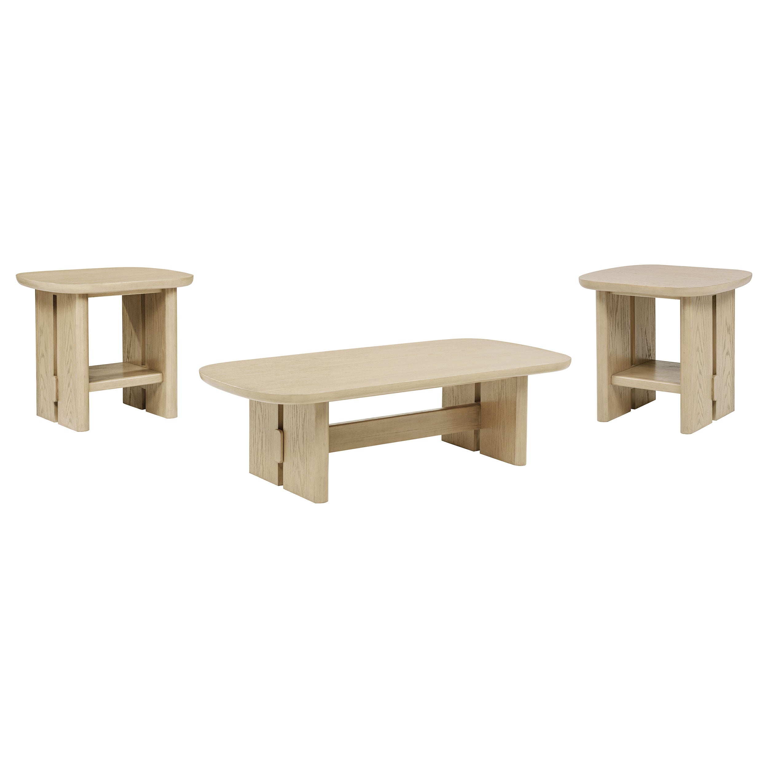 Kailani 3-piece Coastal Coffee and End Table Set Beige Oak — view 2