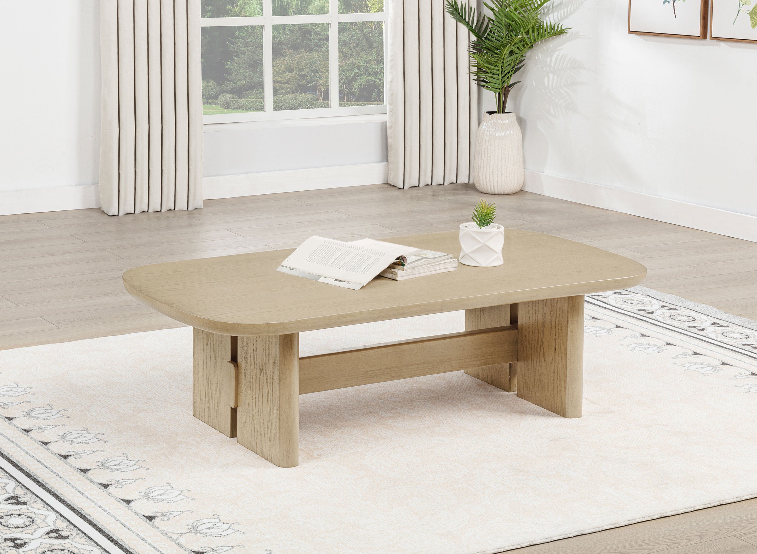 Kailani Coastal Rectangular Cocktail Coffee Table Beige Oak — view 2