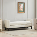 Elegant Upholstered Bench, Daybed, Ottoman With Wood Legs & Bolster Pillows - Ivory Boucle