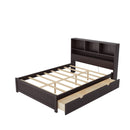 Platform Bed With Bookcase Headboard, Built-In Downlight, Charging Station, And 2 Side Drawers
