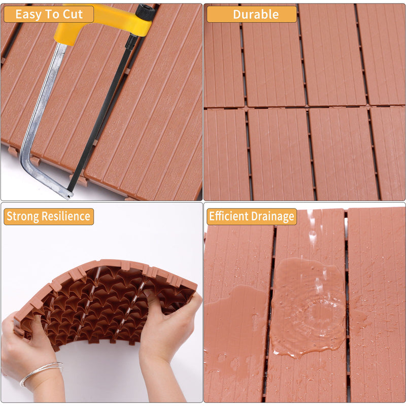 Plastic Interlocking Deck Tiles, Waterproof All Weather Use