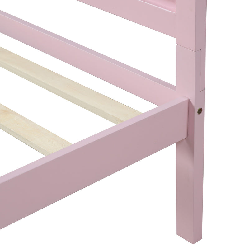 Wood Platform Bed Twin Bed Frame Mattress Foundation with Headboard and Wood Slat Support (Pink)