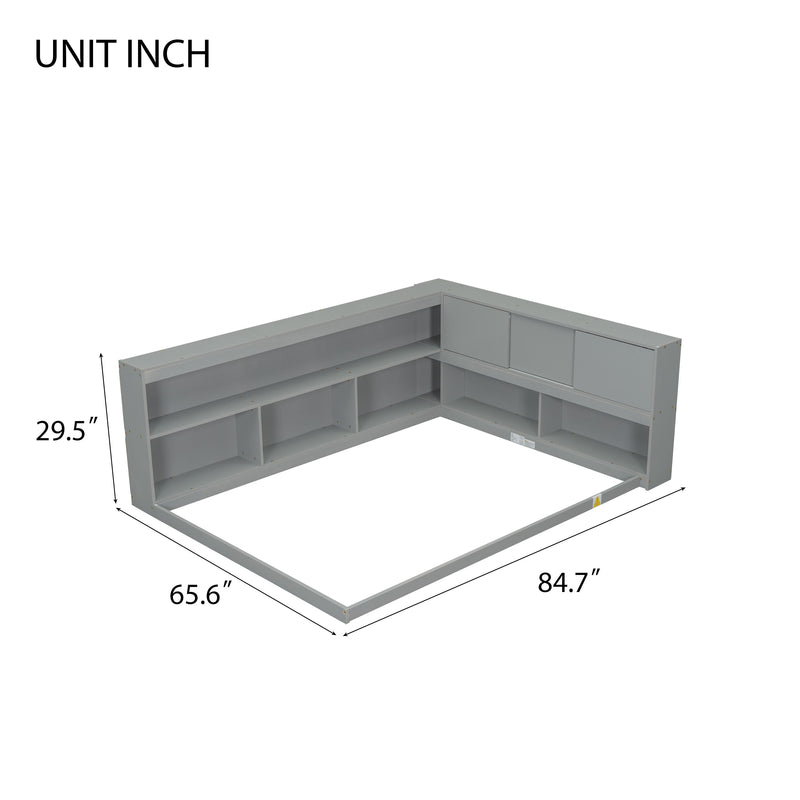 Floor Bed With L-Shaped Bookcases, Sliding Doors, Without Slats