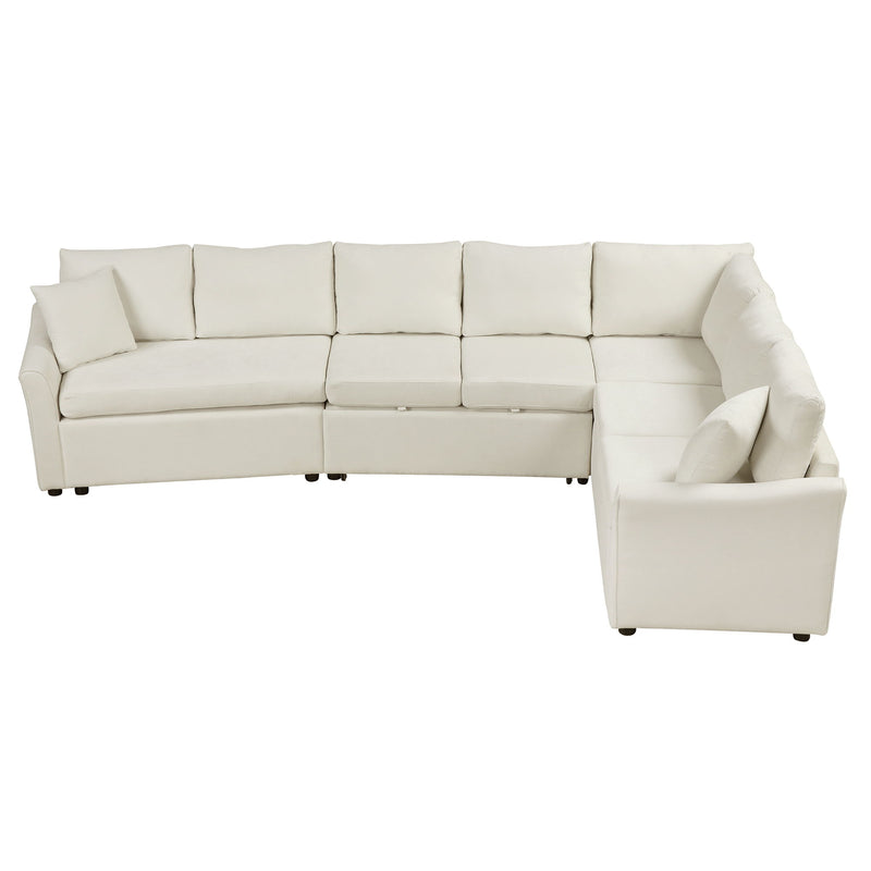 L-Shaped Sofa Convertible Sofa Bed Pull Out Sofa Sleeper With Two Back Pillows, Two USB Ports And Two Power Sockets For Living Room