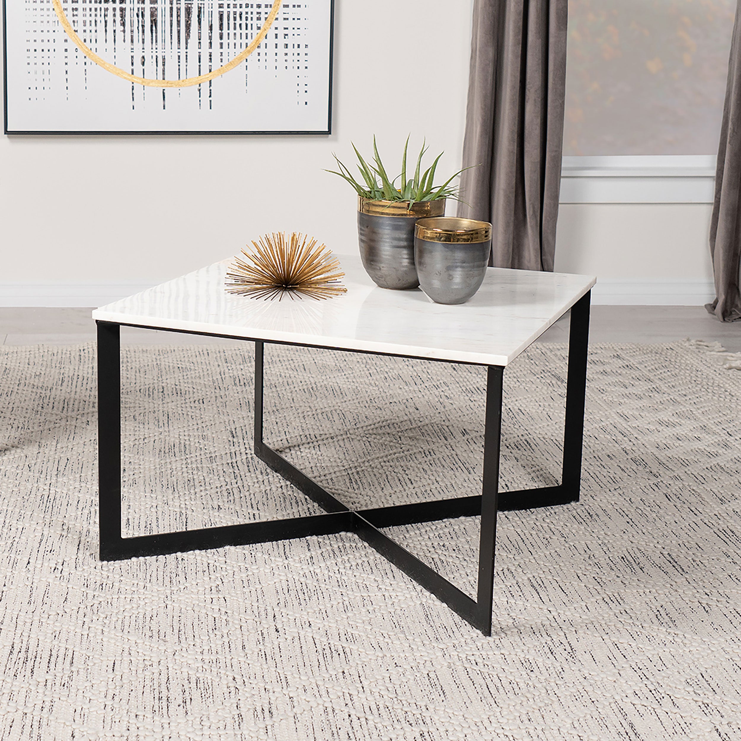 Tobin Square Marble Top Coffee Table White and Black — view 2