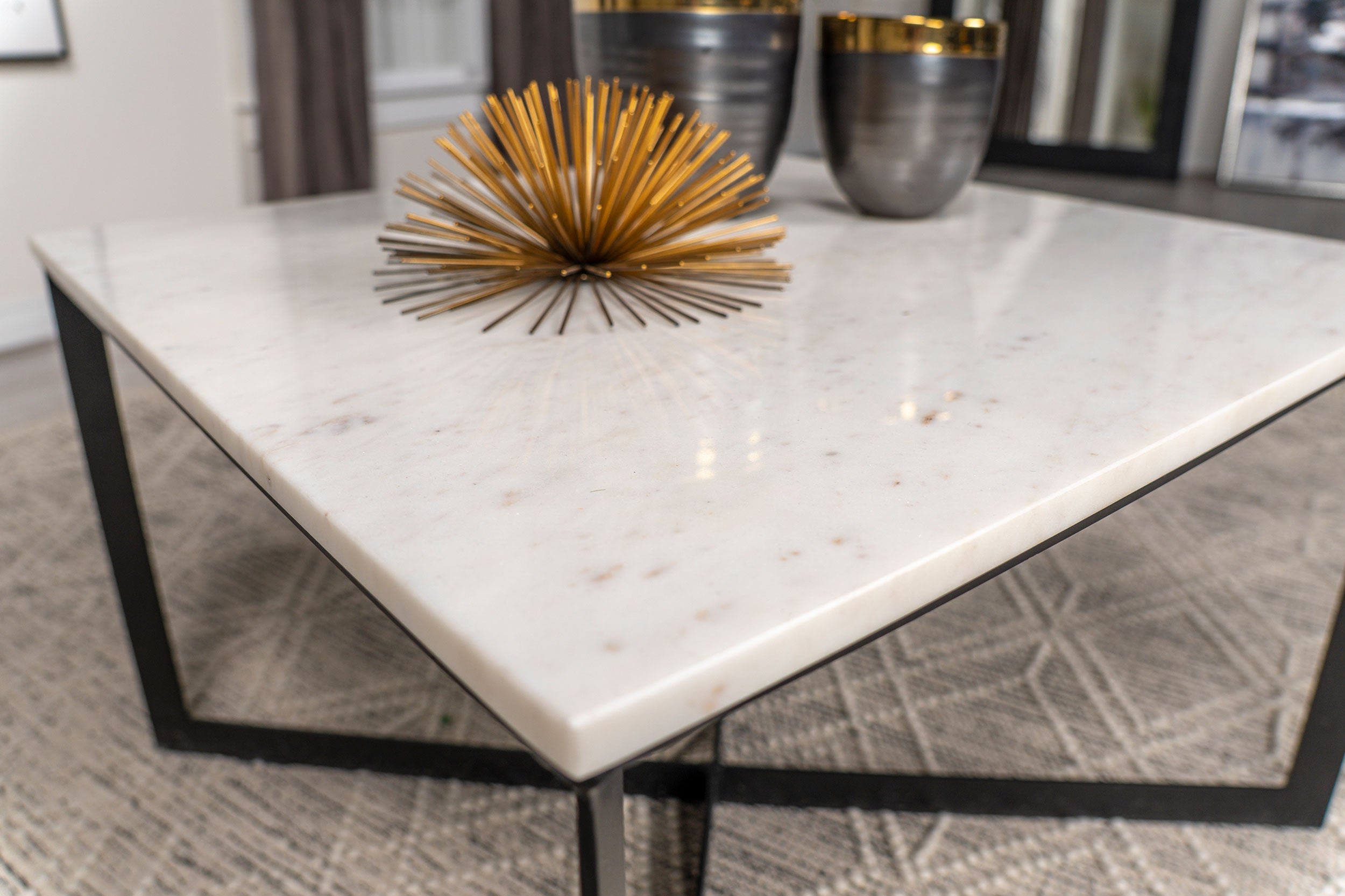 Tobin Square Marble Top Coffee Table White and Black — view 4